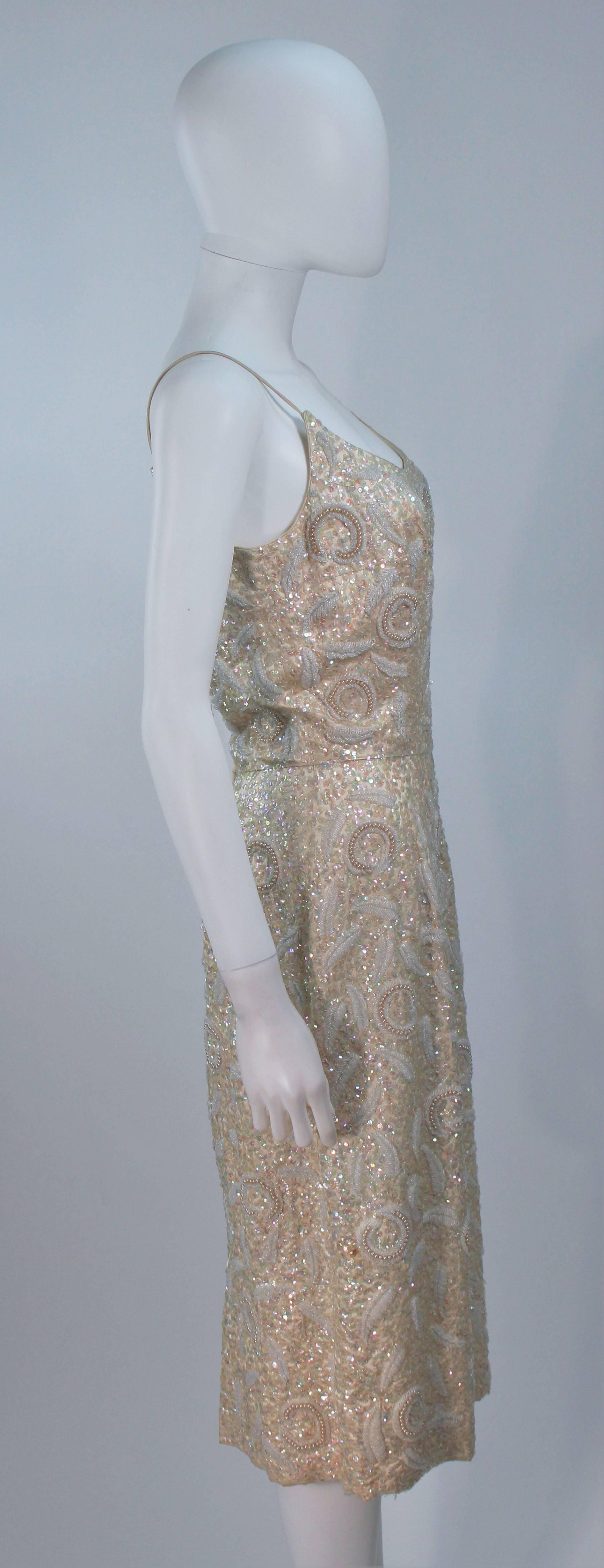 IMPERIAL HOUSE Silk Off White Iridescent Sequined Cocktail Dress Size 6 In Excellent Condition For Sale In Los Angeles, CA