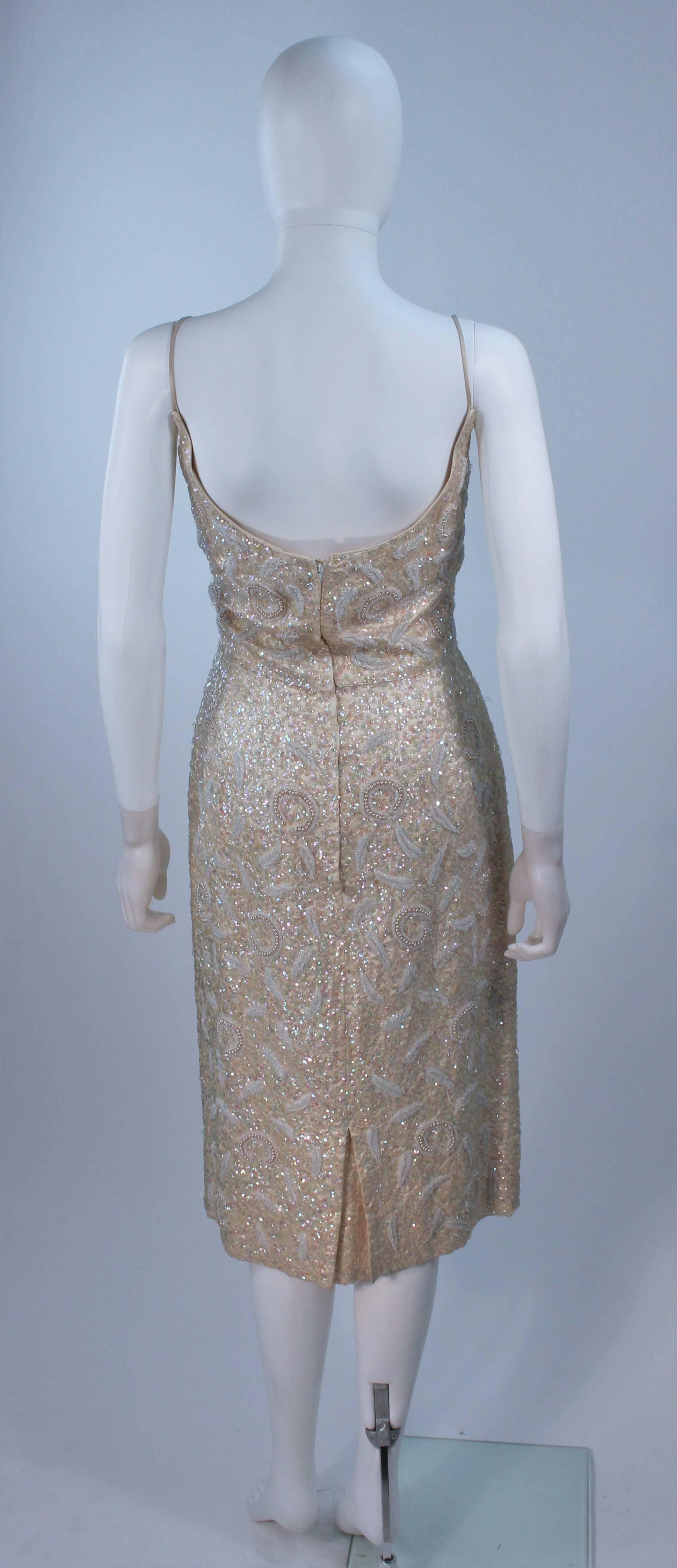 Women's IMPERIAL HOUSE Silk Off White Iridescent Sequined Cocktail Dress Size 6 For Sale