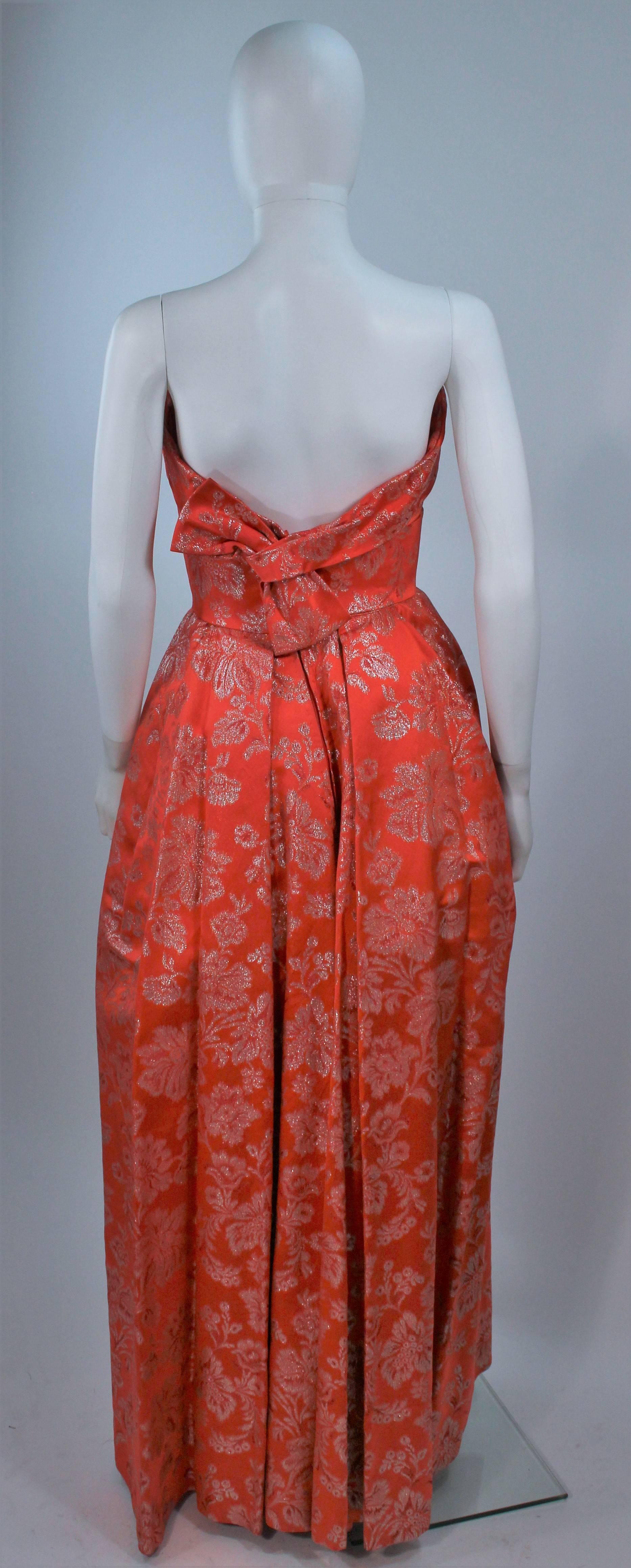1950's Coral Orange Lame Strapless Gown Size 4-6 3