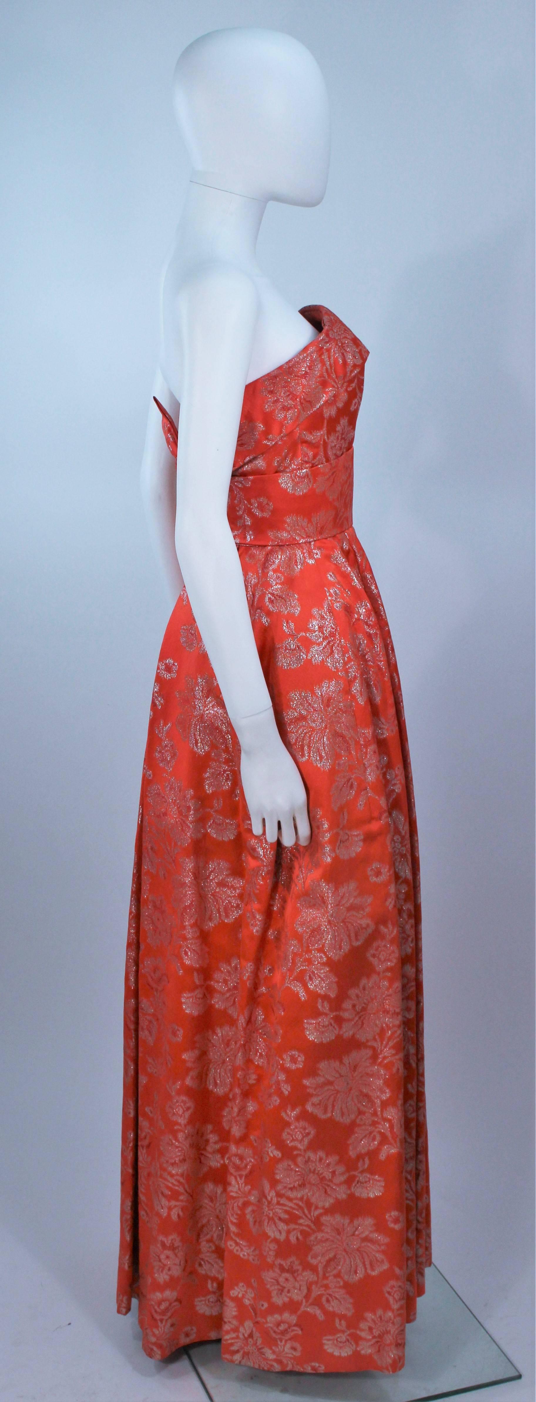 1950's Coral Orange Lame Strapless Gown Size 4-6 2