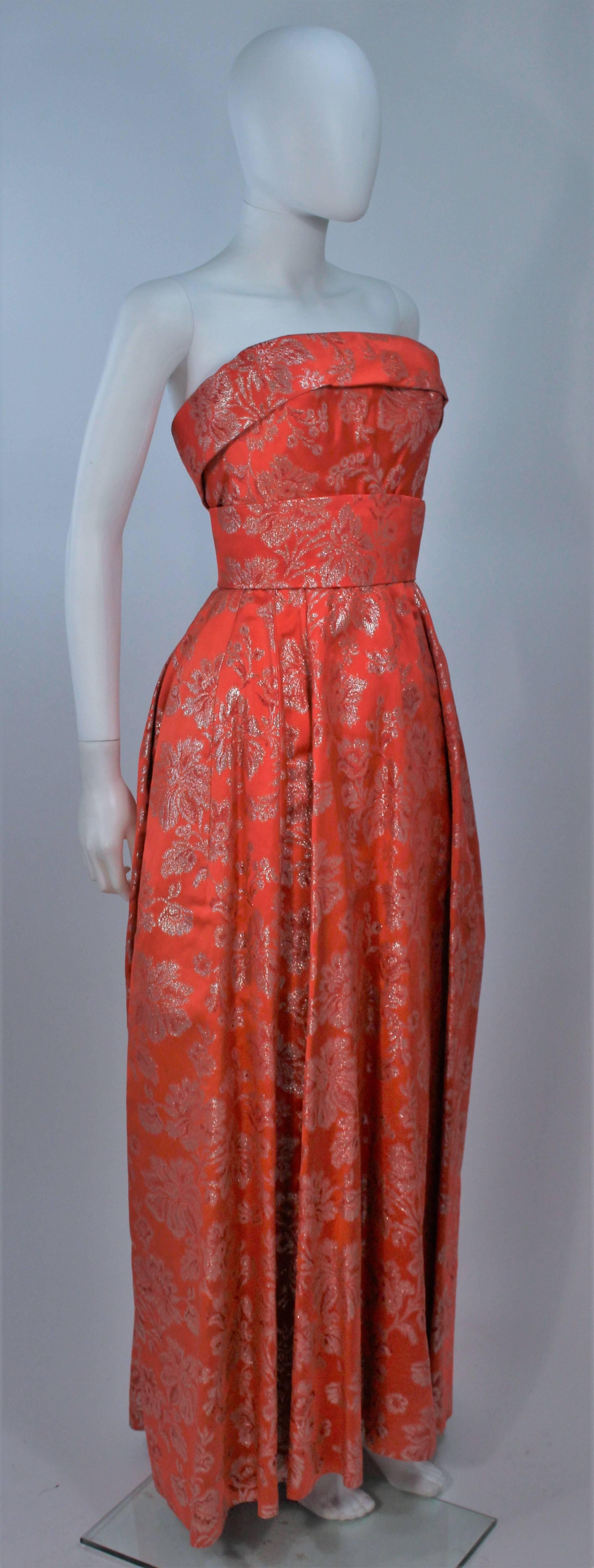 Women's 1950's Coral Orange Lame Strapless Gown Size 4-6
