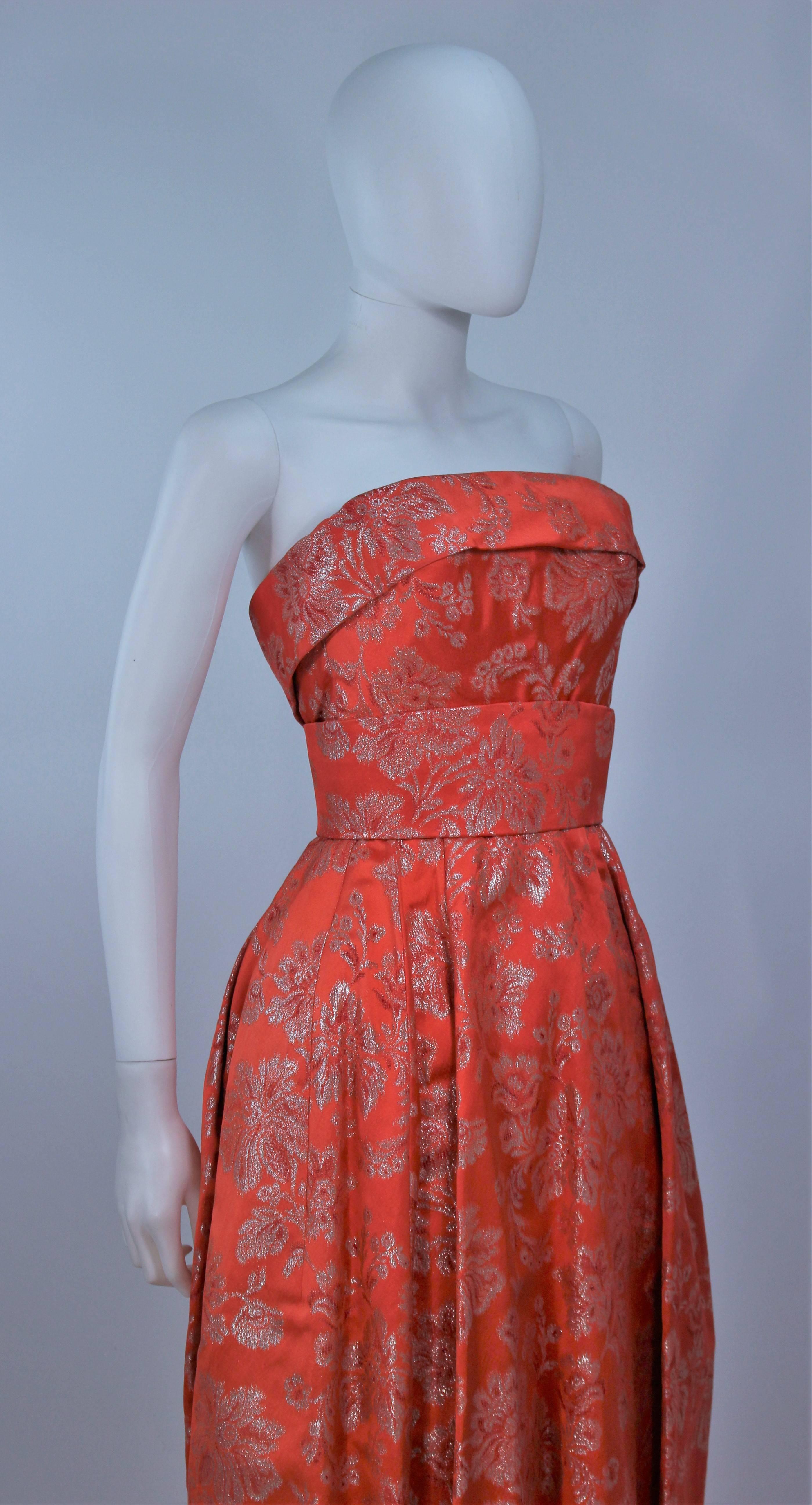 1950's Coral Orange Lame Strapless Gown Size 4-6 1
