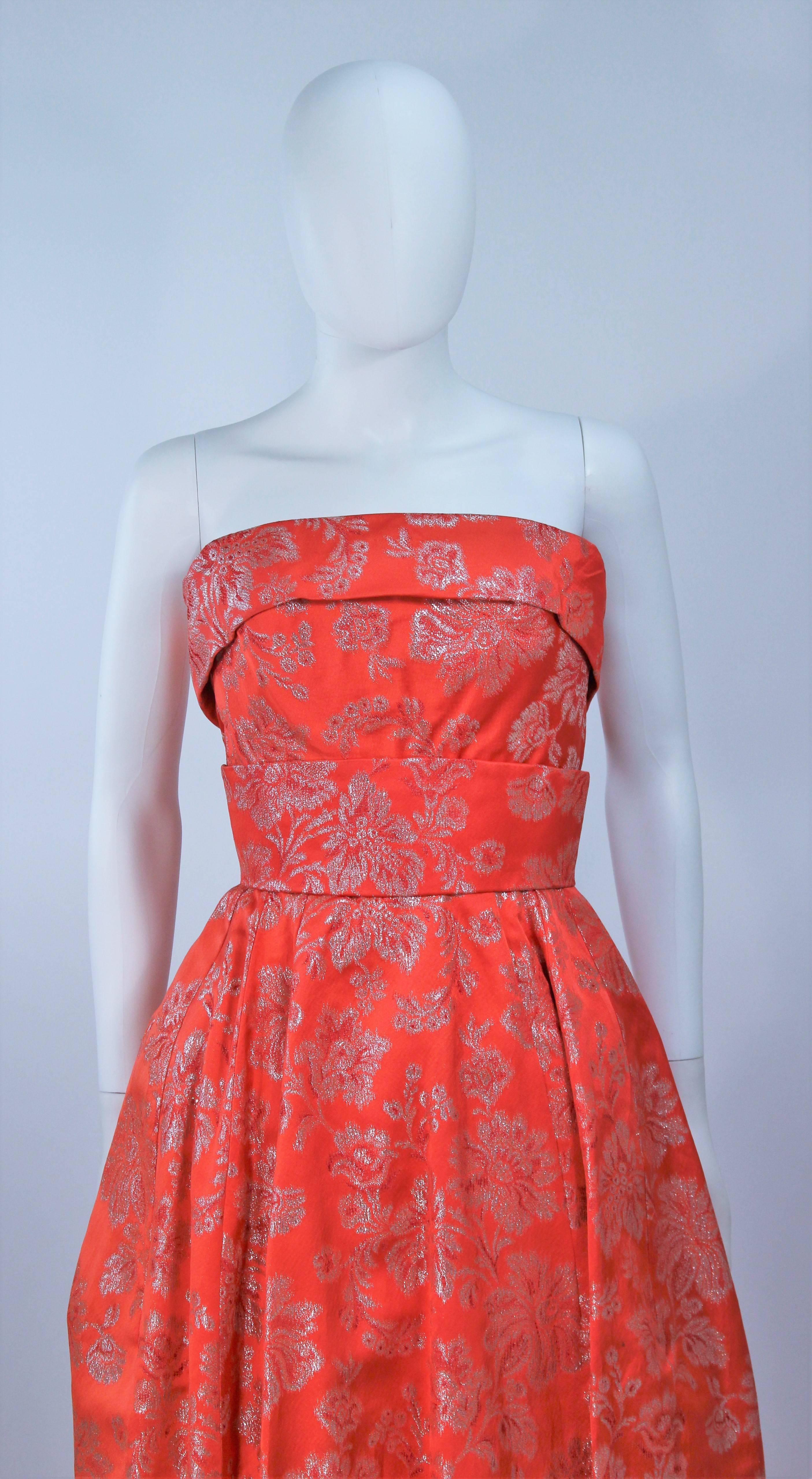 Brown 1950's Coral Orange Lame Strapless Gown Size 4-6