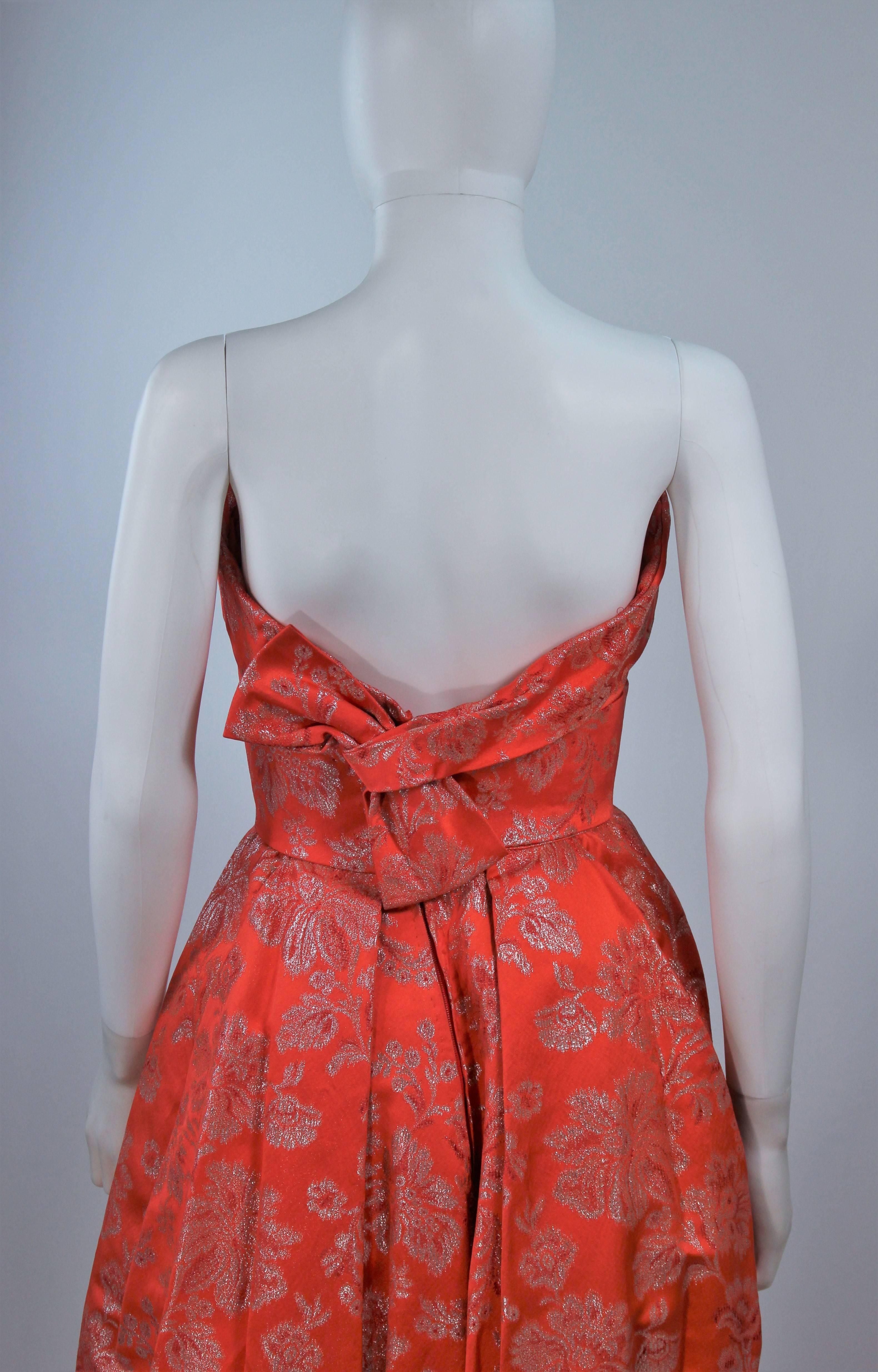 1950's Coral Orange Lame Strapless Gown Size 4-6 4