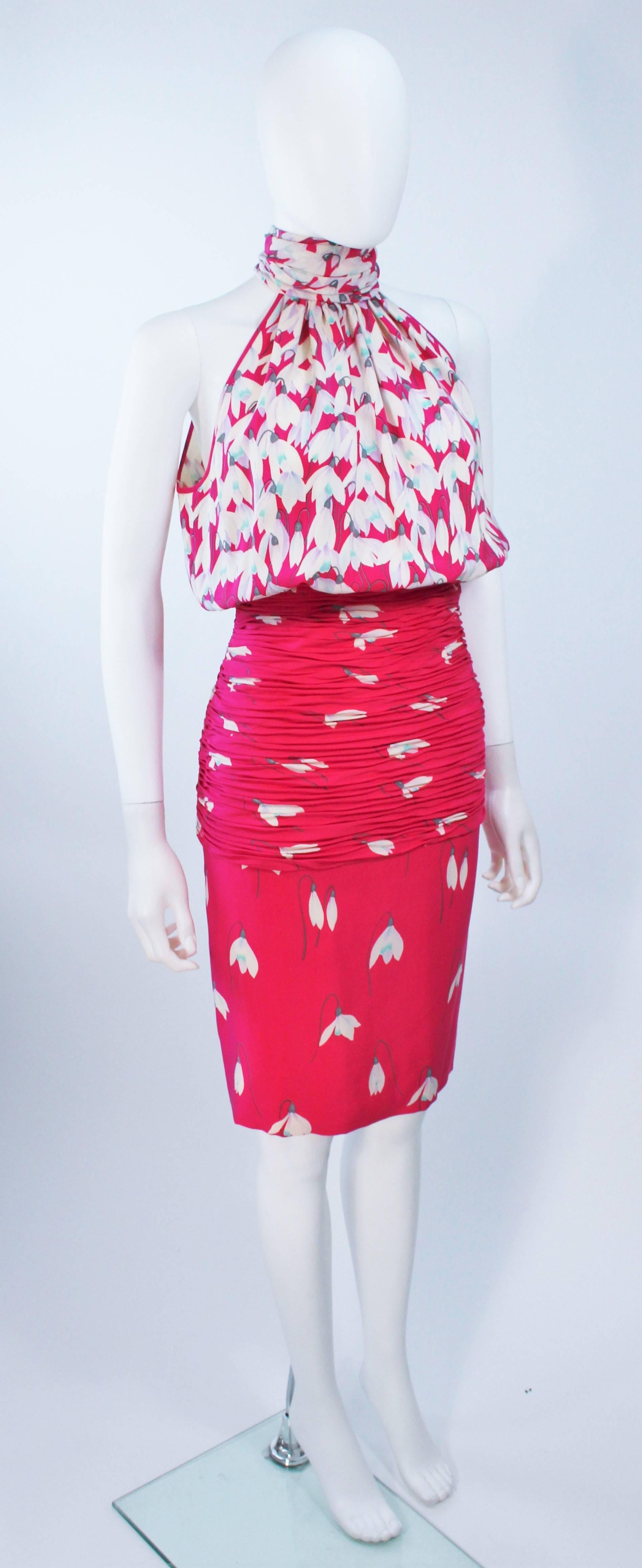 VALENTINO Pink and White Silk Cocktail Dress with Floral Pattern Size 4 In Excellent Condition For Sale In Los Angeles, CA