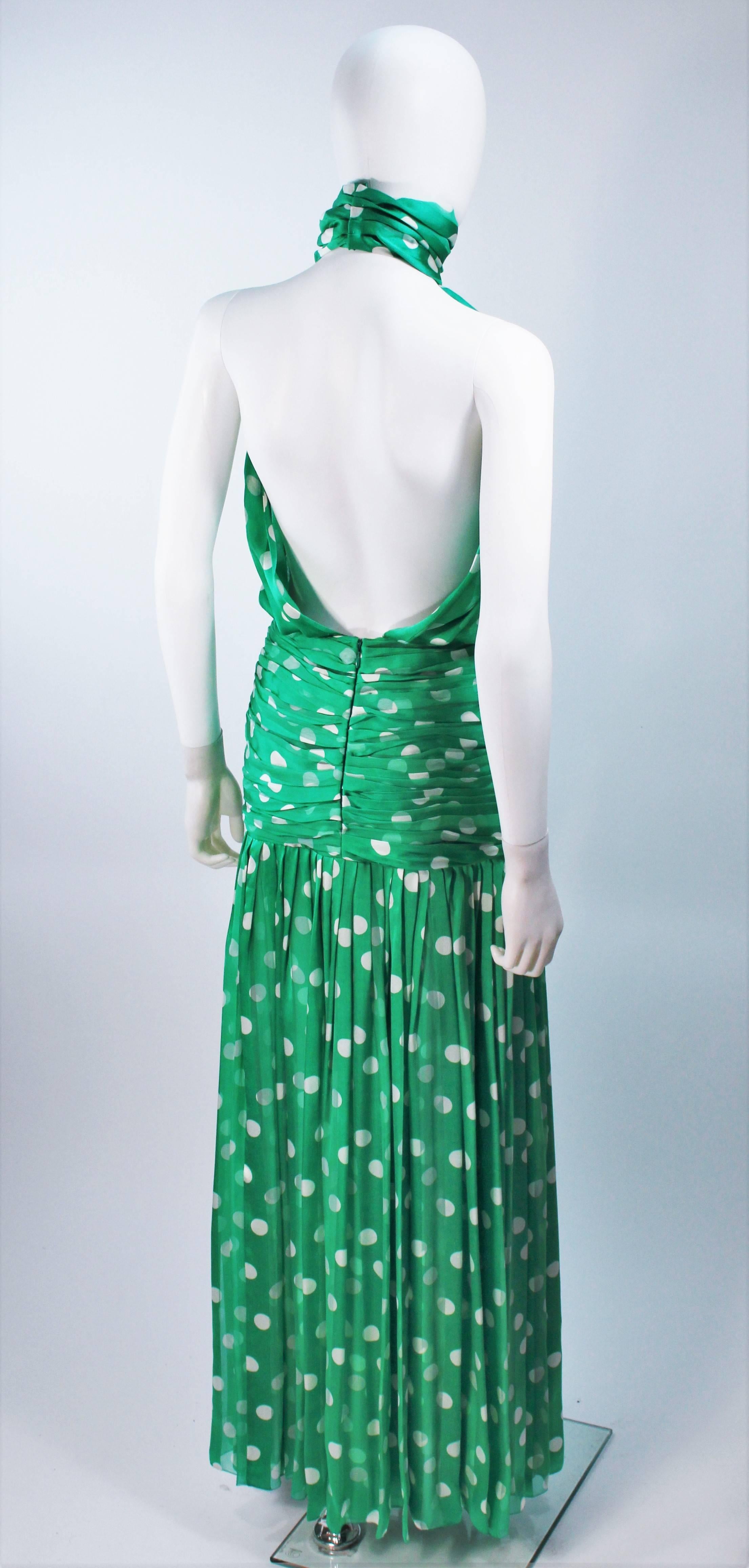 JIKI MONTE CARLO Silk Green and White Polka Dot Gown Size 2 4