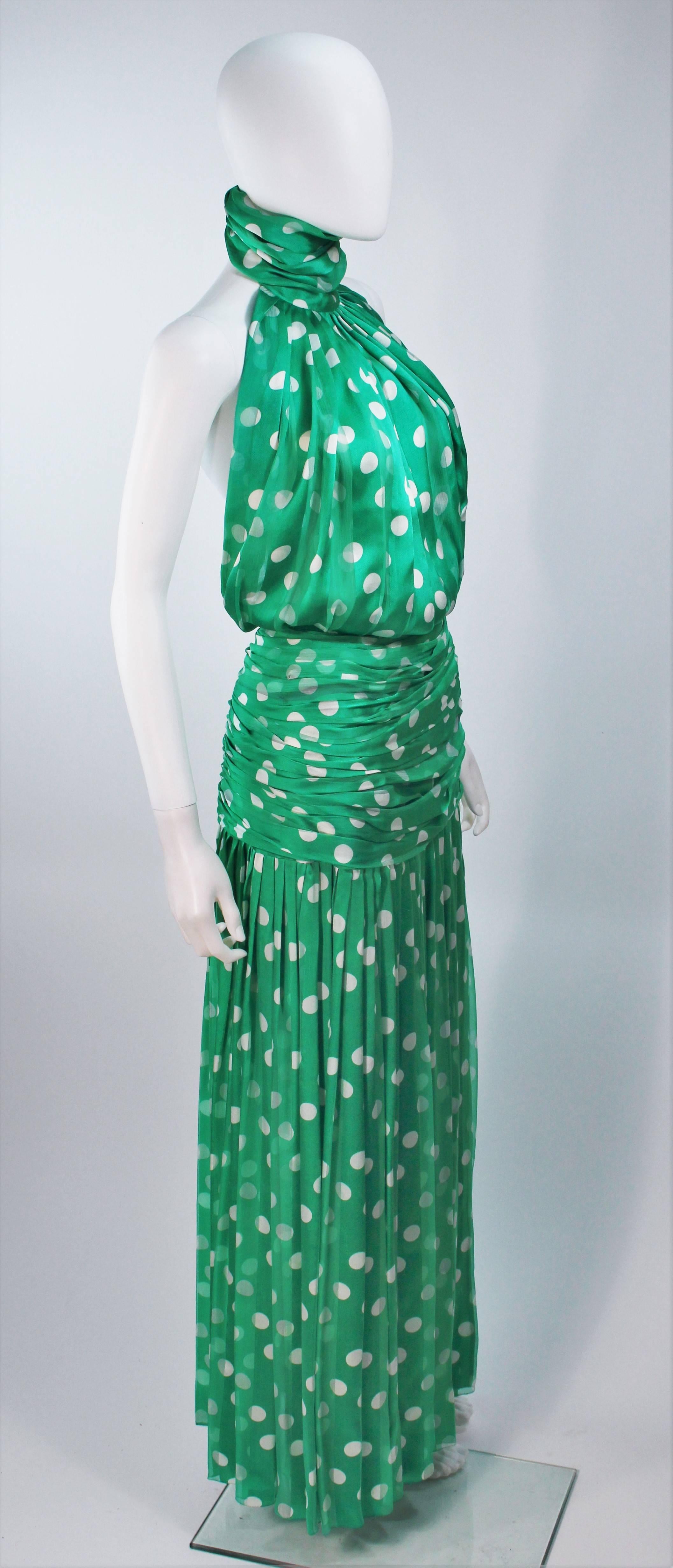 JIKI MONTE CARLO Silk Green and White Polka Dot Gown Size 2 3