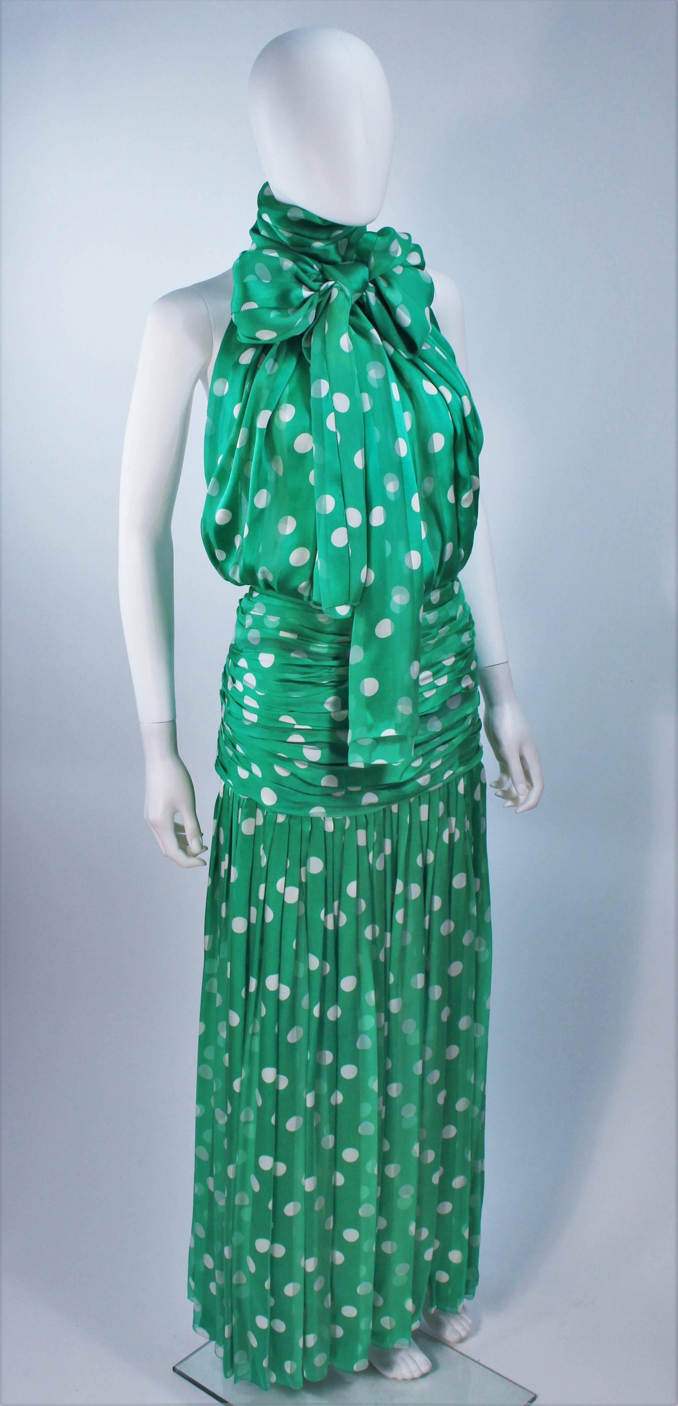 Women's JIKI MONTE CARLO Silk Green and White Polka Dot Gown Size 2