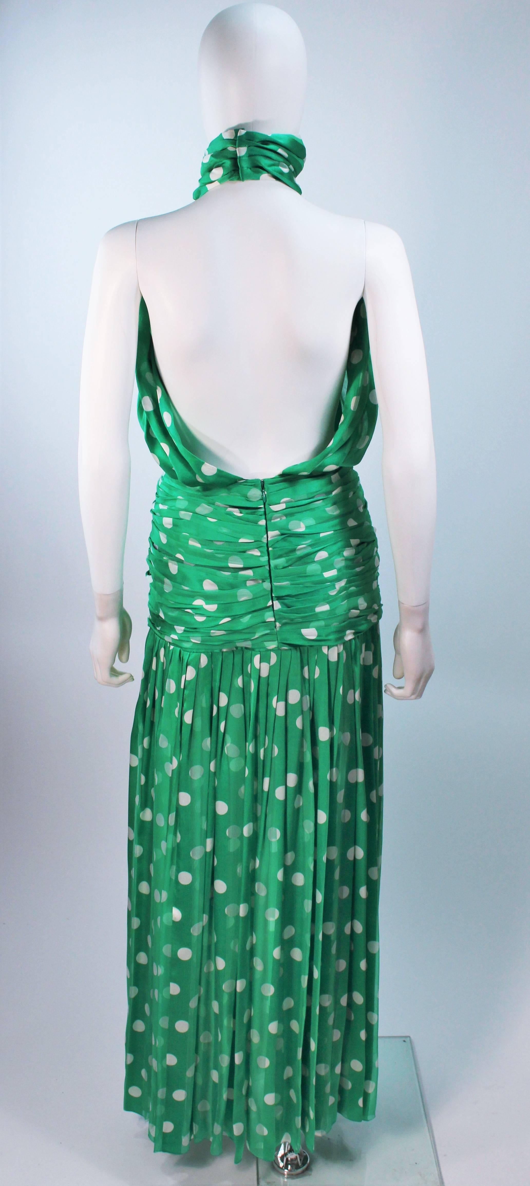 JIKI MONTE CARLO Silk Green and White Polka Dot Gown Size 2 5