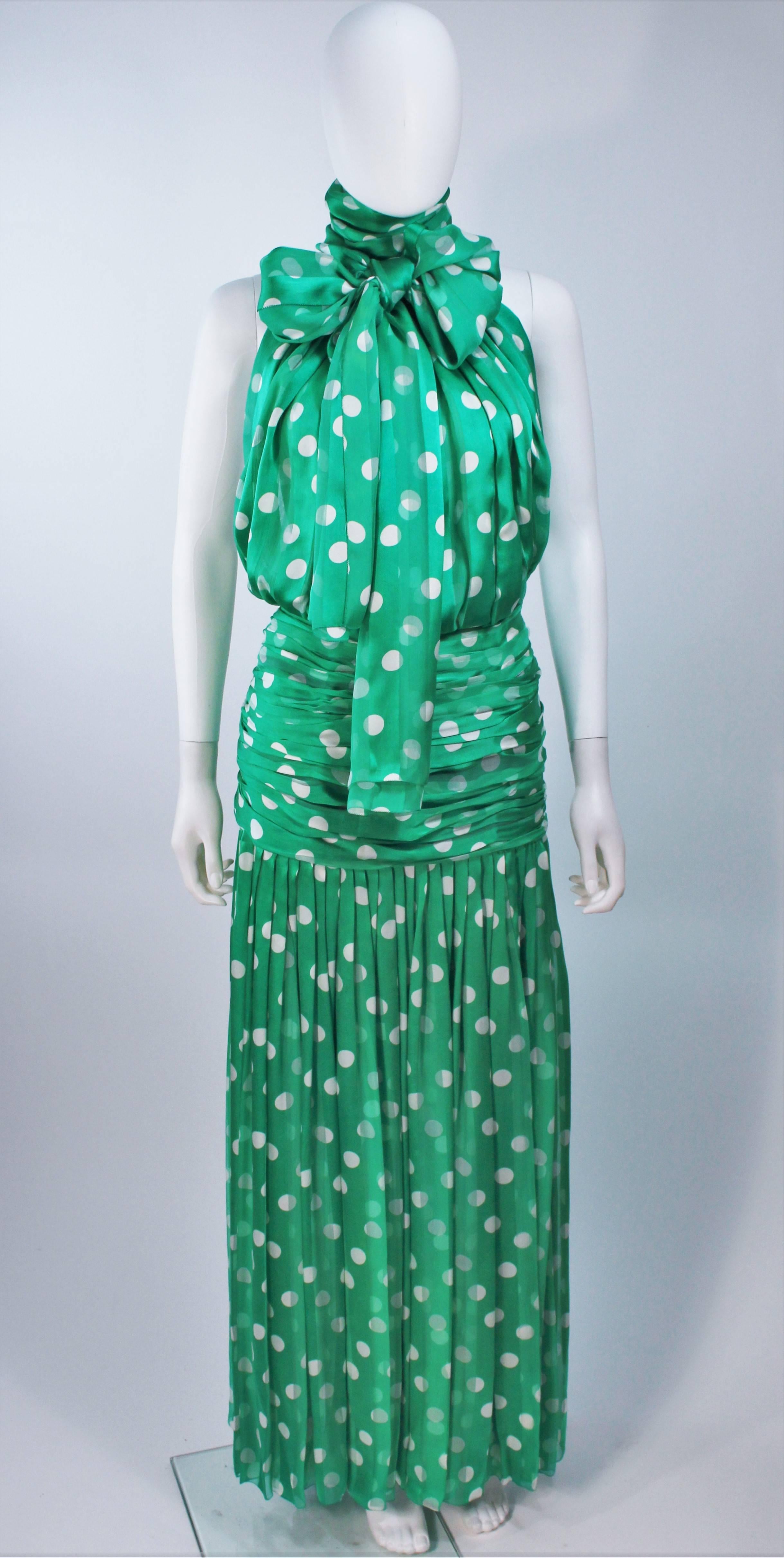 Blue JIKI MONTE CARLO Silk Green and White Polka Dot Gown Size 2