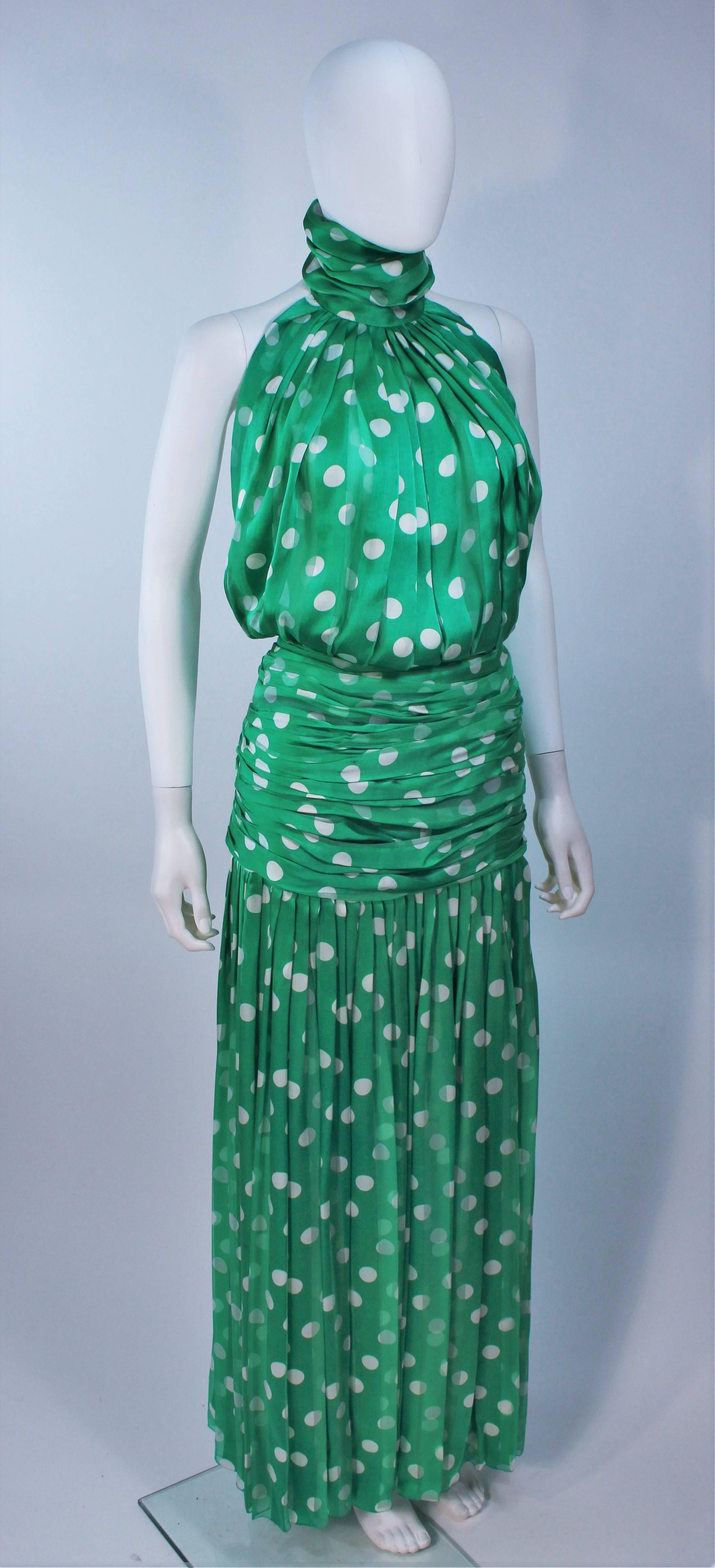 JIKI MONTE CARLO Silk Green and White Polka Dot Gown Size 2 2
