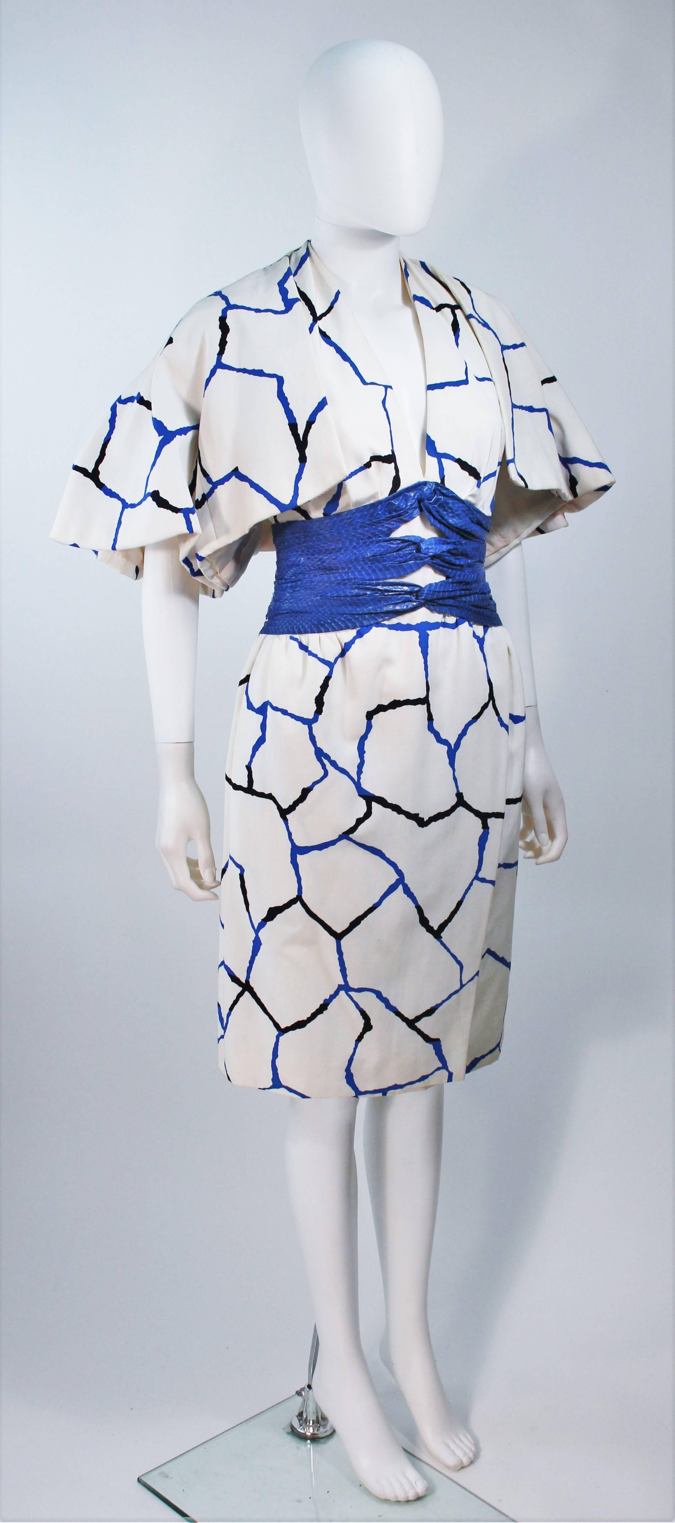 JACQUELINE DE RIBES Halter Dress with Cobalt Snakeskin Waist and Bolero Size 4-6 In Excellent Condition For Sale In Los Angeles, CA