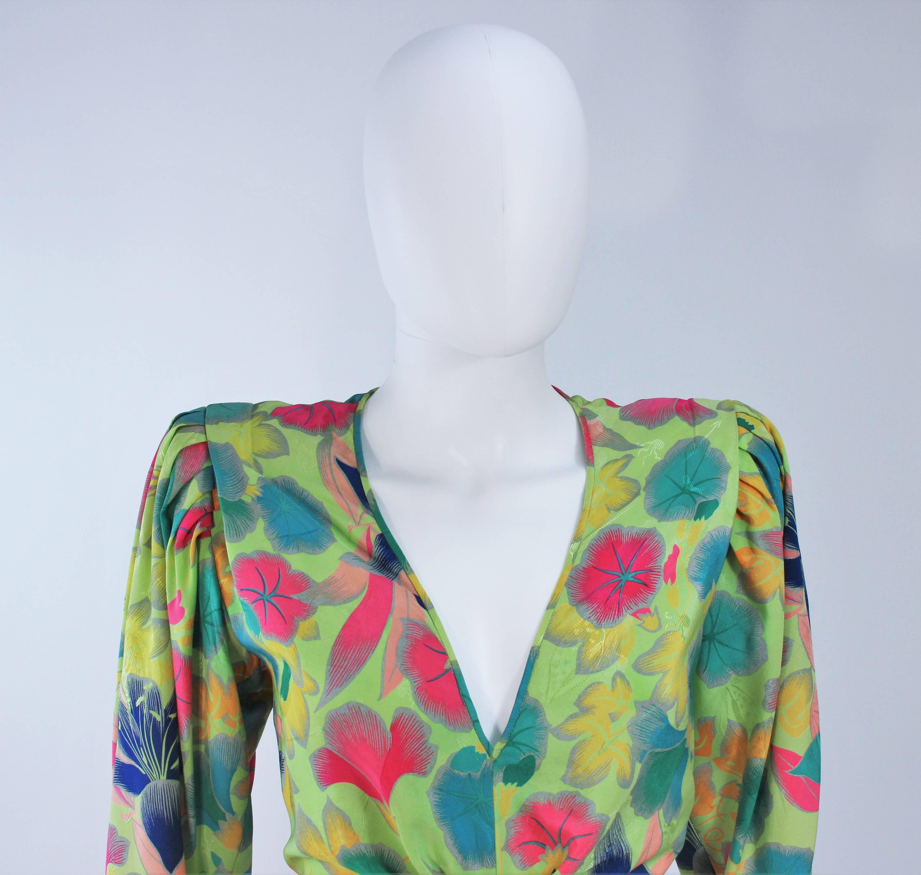 EMANUEL UNGARO Silk Green Floral Dress Size 8 In Excellent Condition In Los Angeles, CA