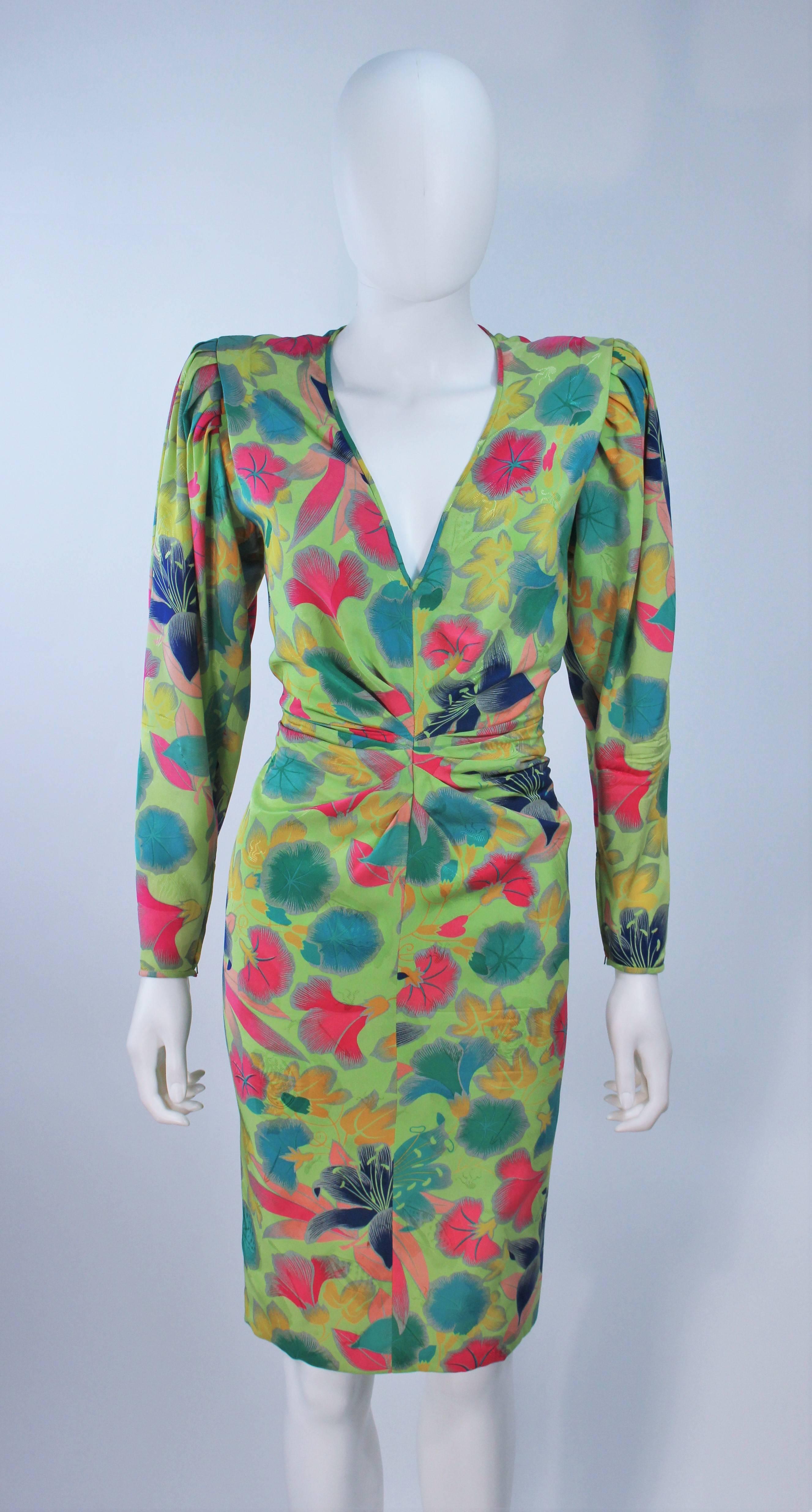 Brown EMANUEL UNGARO Silk Green Floral Dress Size 8