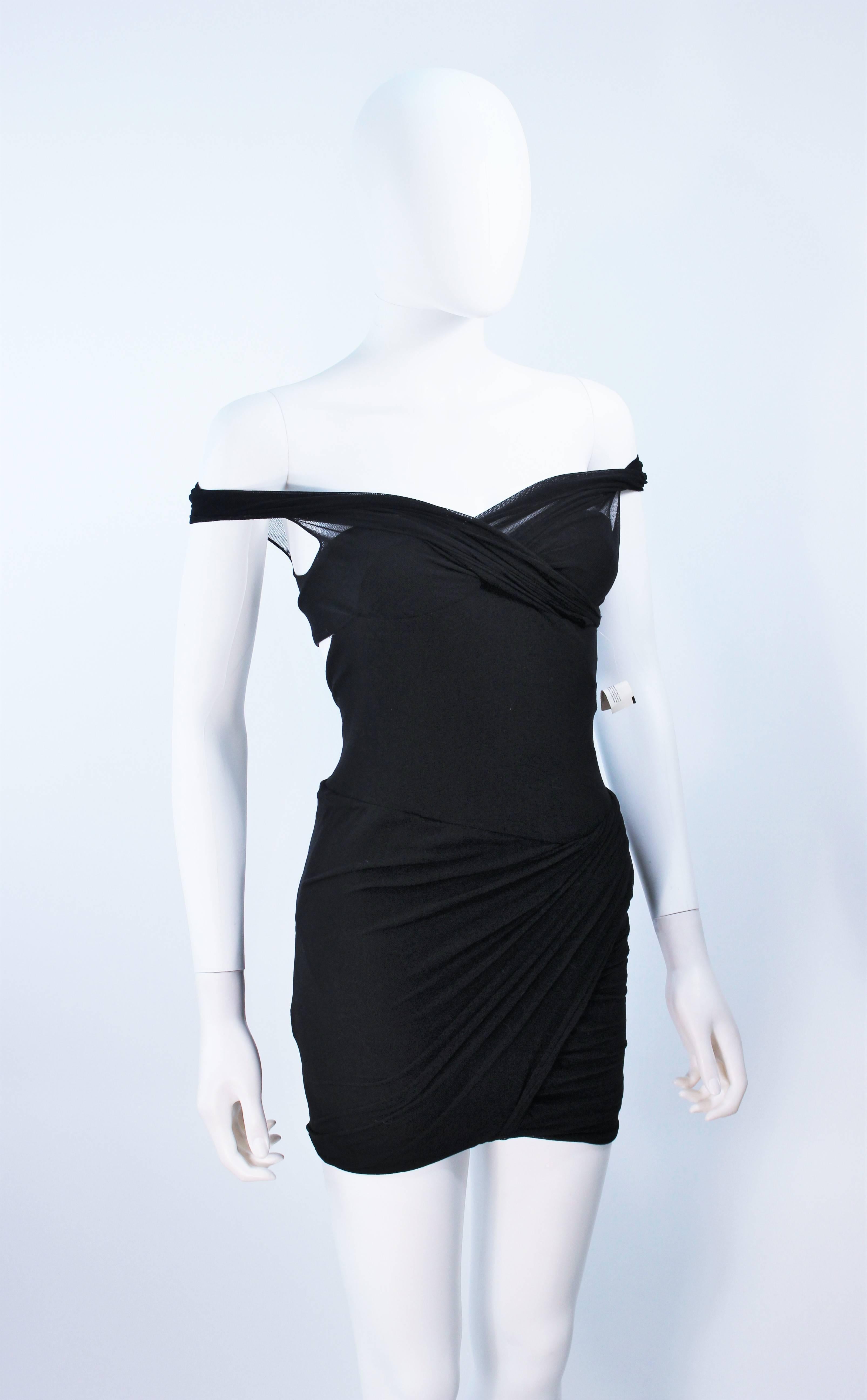 GIORGIO SAINT ANGELO Black Stretch Mesh Off The Shoulder Mini Dress XS 1