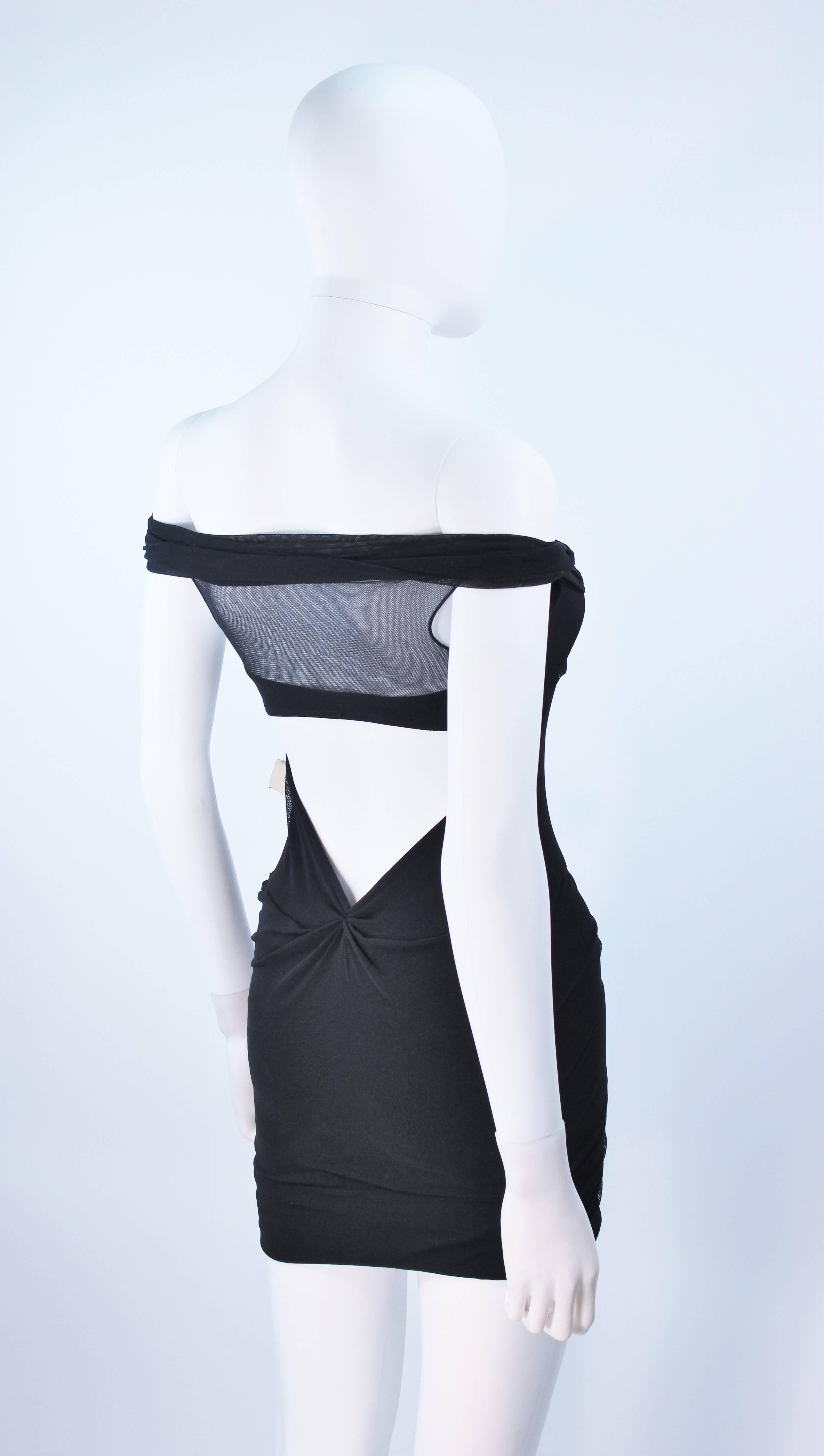 GIORGIO SAINT ANGELO Black Stretch Mesh Off The Shoulder Mini Dress XS 4