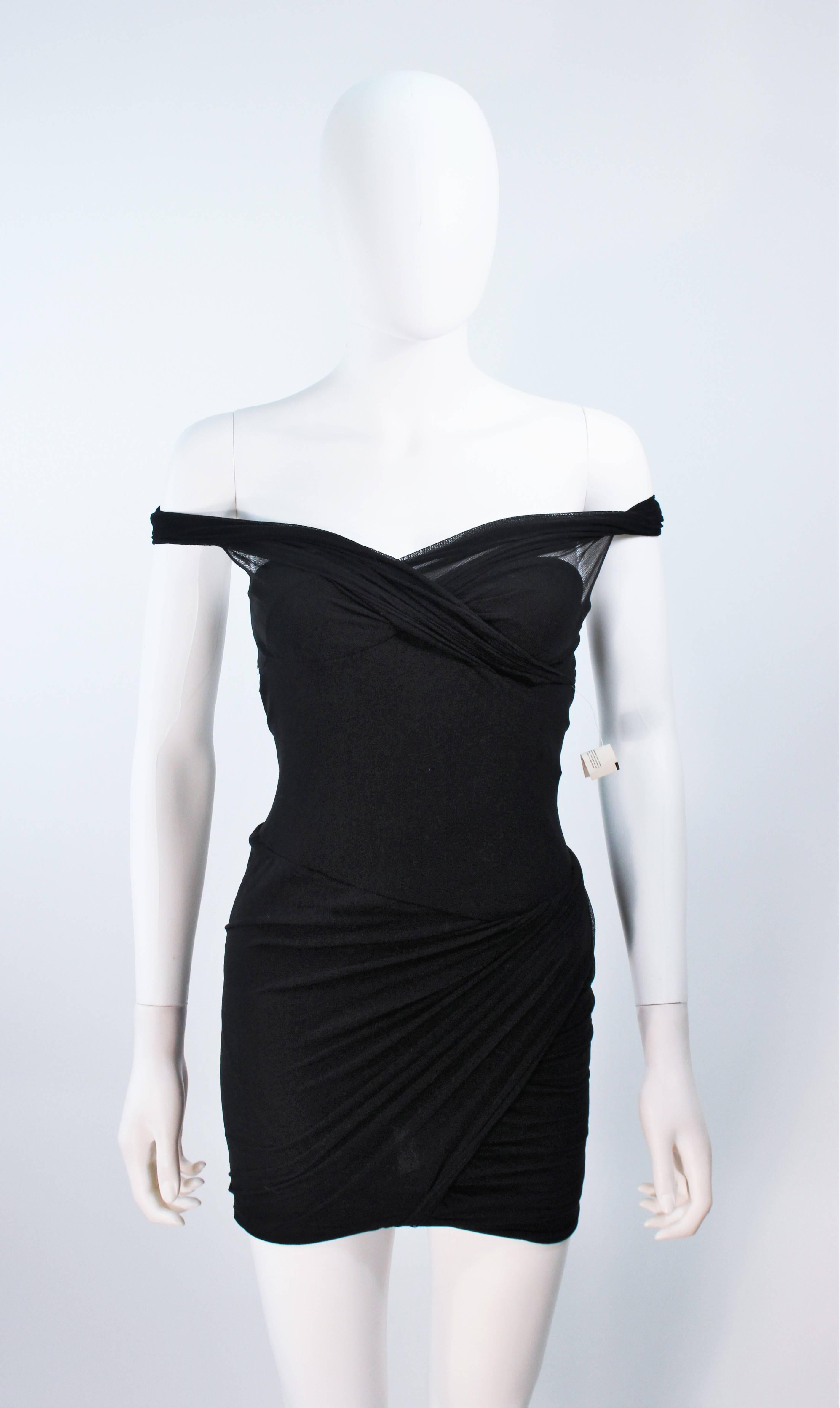 GIORGIO SAINT ANGELO Black Stretch Mesh Off The Shoulder Mini Dress XS In New Condition In Los Angeles, CA
