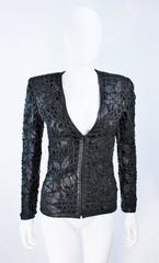 VALENTINO Leather Jacket with Cut Floral Design and Beaded Applique Size 38 2