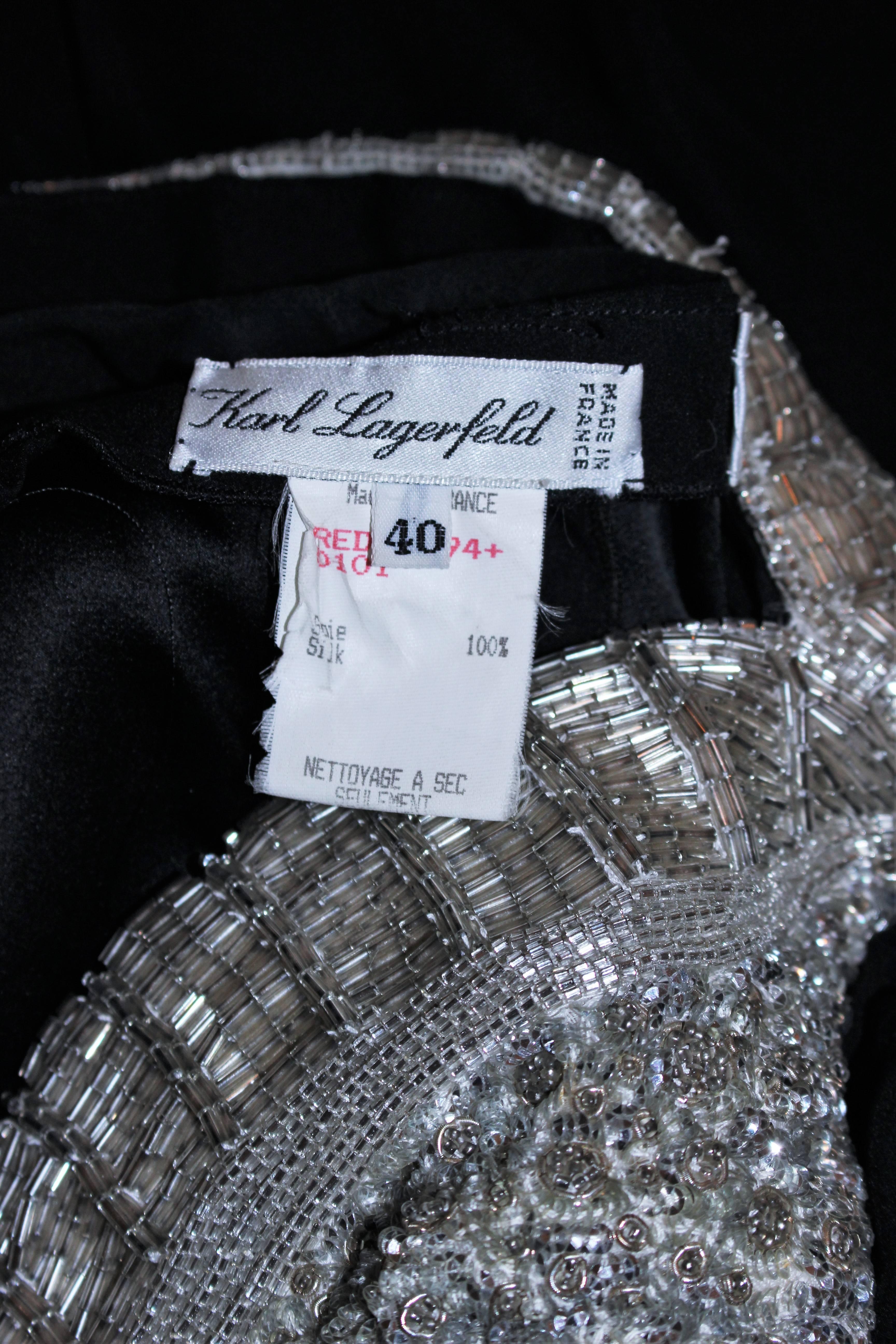 KARL LAGERFELD Black Stretch Silk Chiffon Dress with Embellished Bust Size 40  3