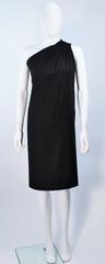 HALSTON Black Stretch Silk One Shoulder Dress Size 38