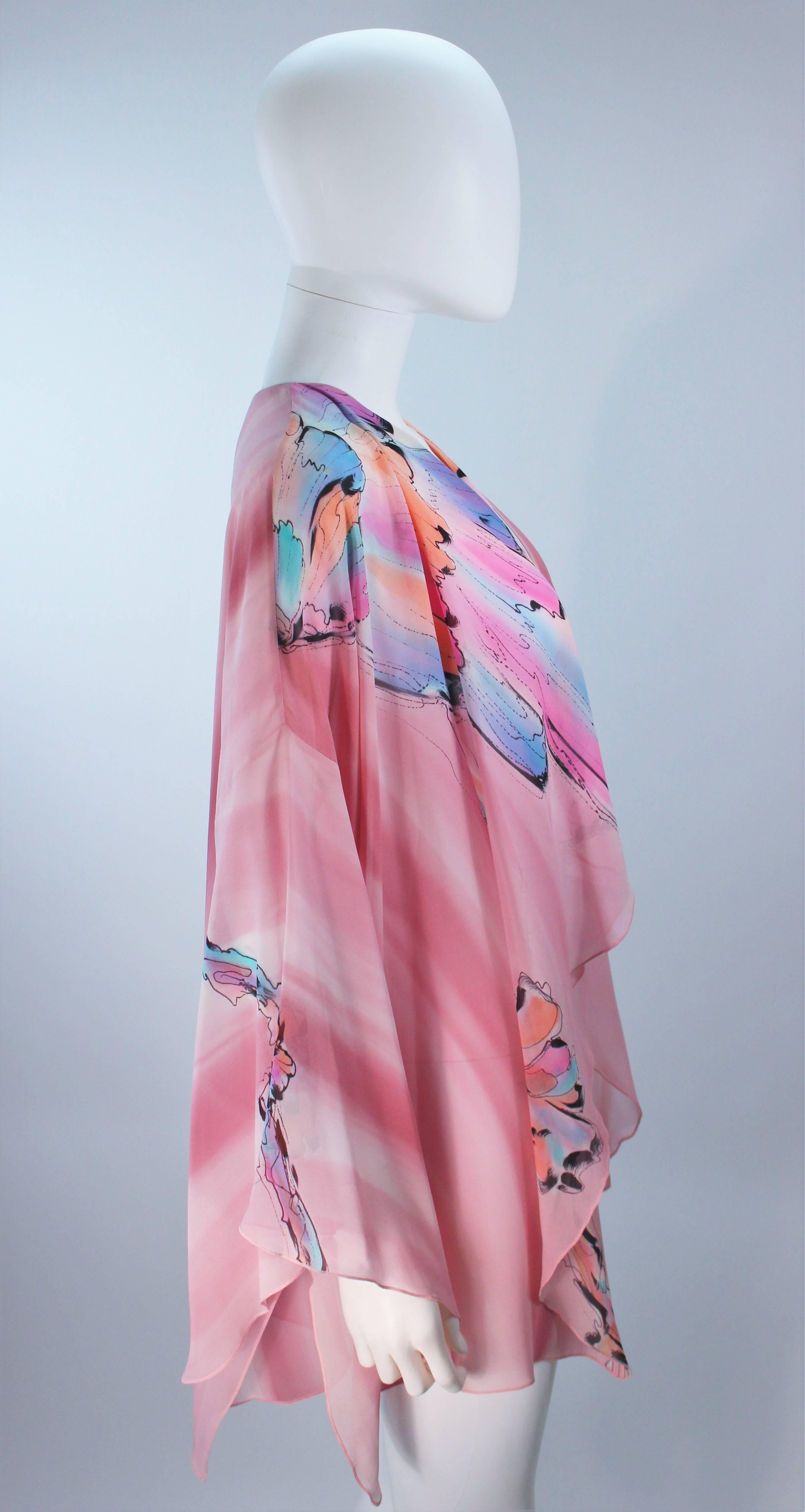 Yolanda Lorente Pink Hand Painted Silk Drape Jacket In Good Condition For Sale In Los Angeles, CA