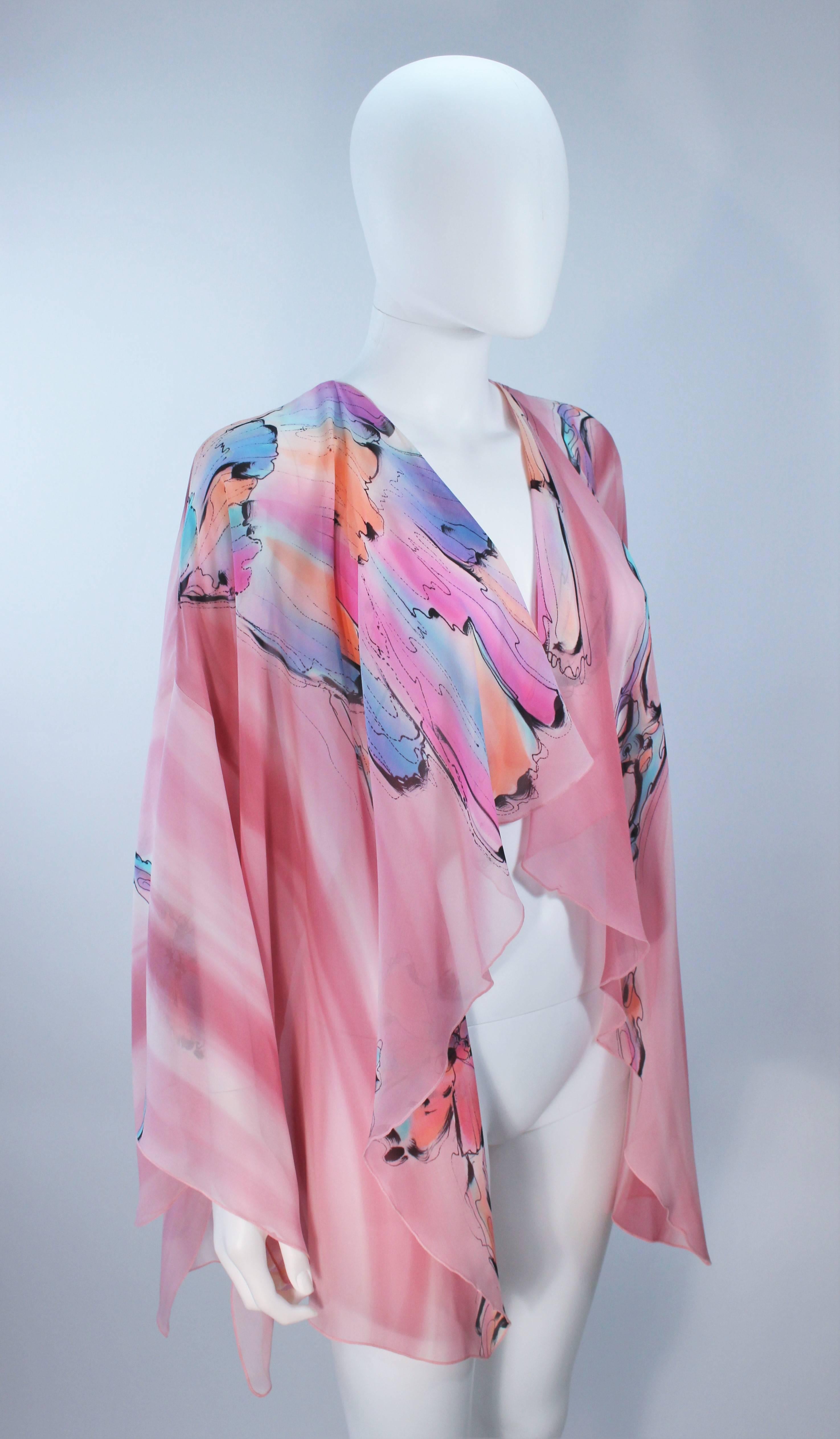 Brown Yolanda Lorente Pink Hand Painted Silk Drape Jacket For Sale