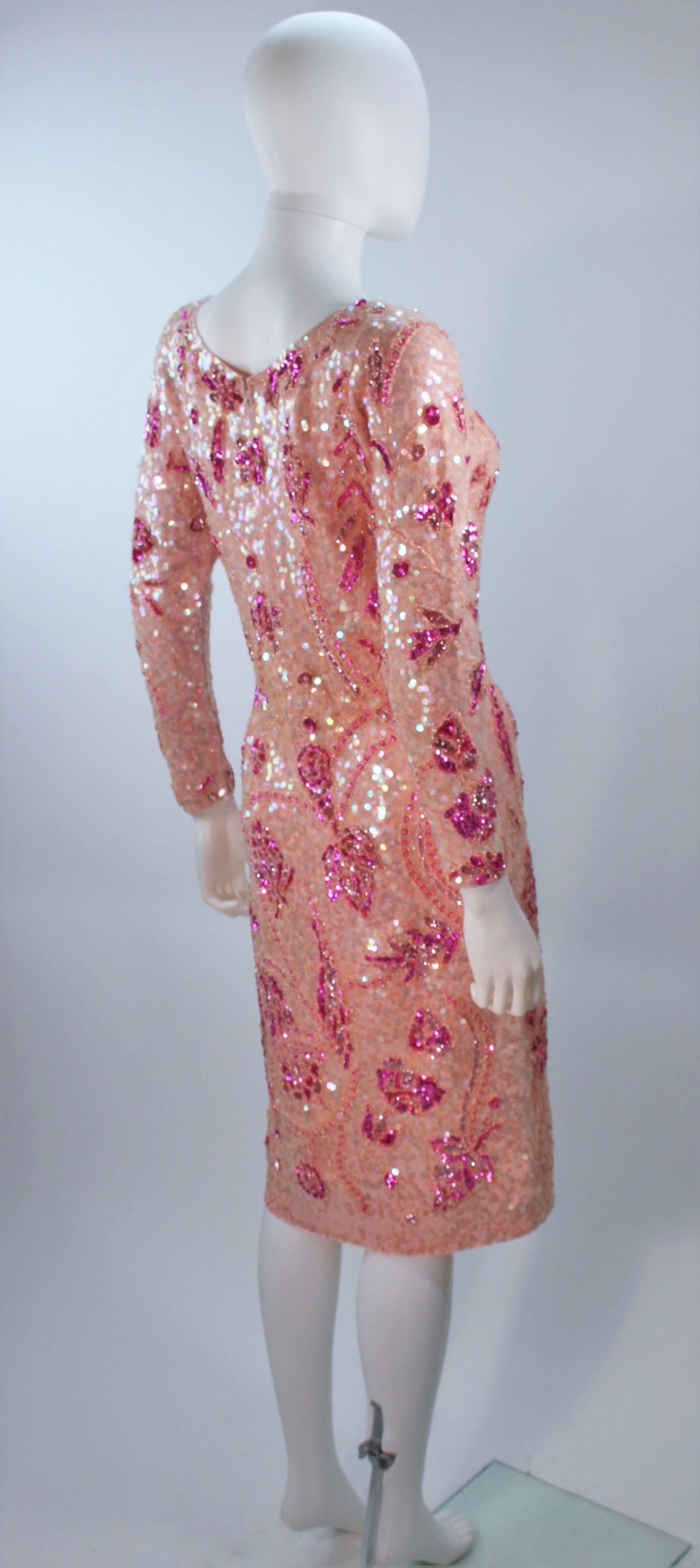 GENE SHELLY Pink Stretch Knit Beaded Wool Cocktail Dress Size 8-10 In Excellent Condition For Sale In Los Angeles, CA