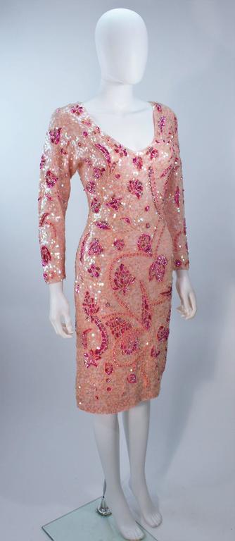Women's GENE SHELLY Pink Stretch Knit Beaded Wool Cocktail Dress Size 8-10 For Sale