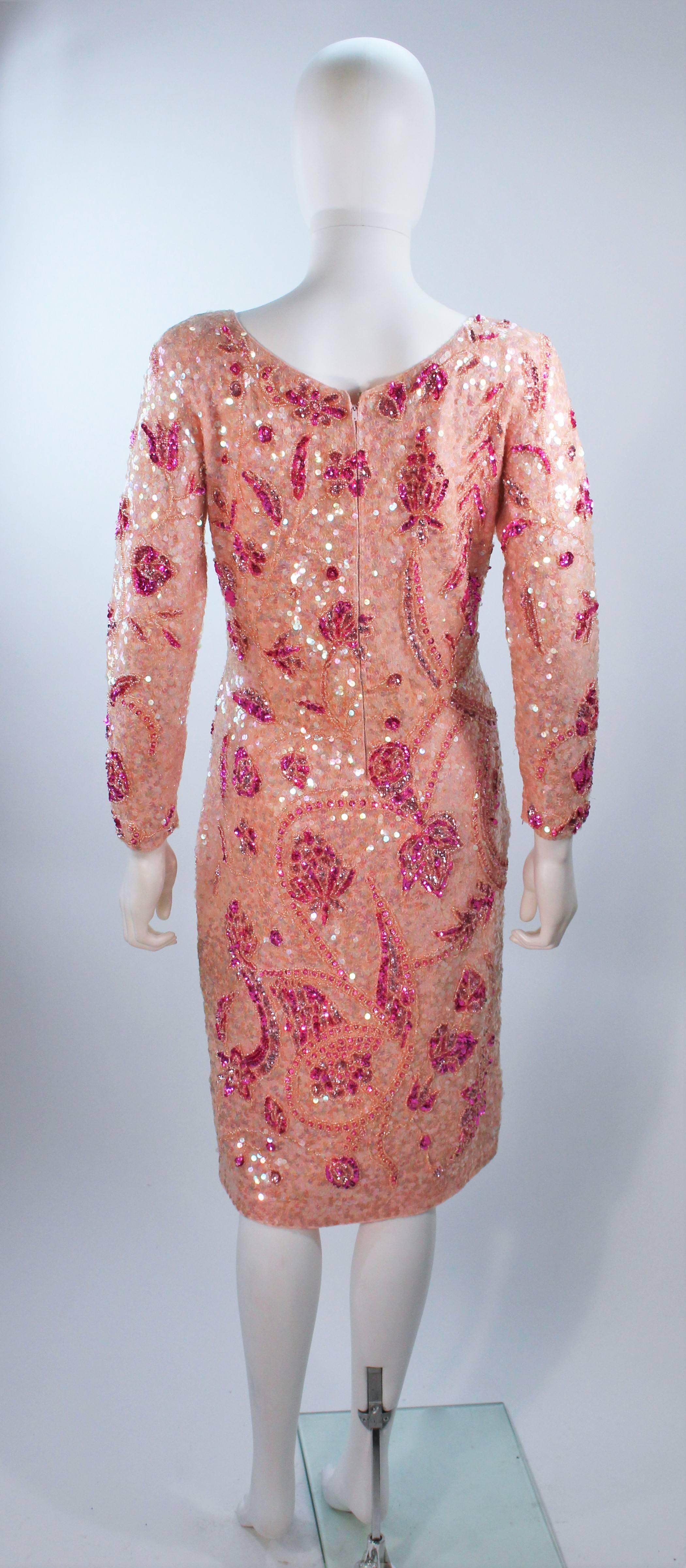 GENE SHELLY Pink Stretch Knit Beaded Wool Cocktail Dress Size 8-10 For Sale 1