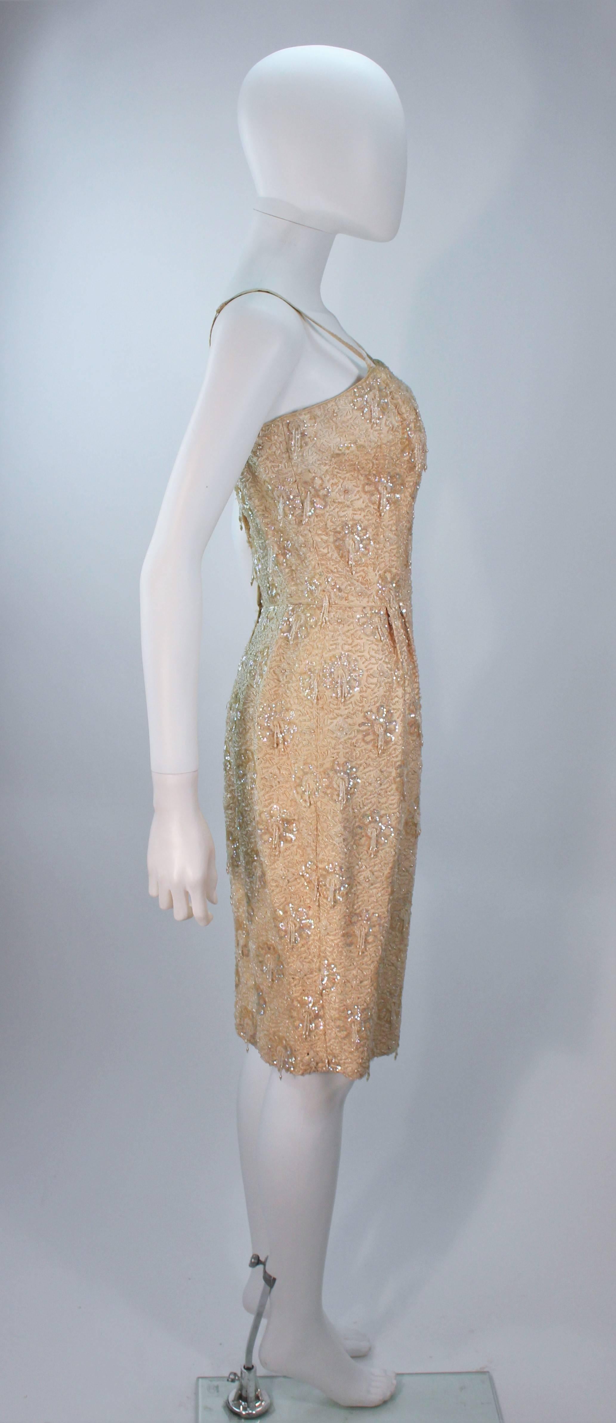 1960s Cream Silk Beaded Sequin Custom Cocktail Dress In Good Condition For Sale In Los Angeles, CA
