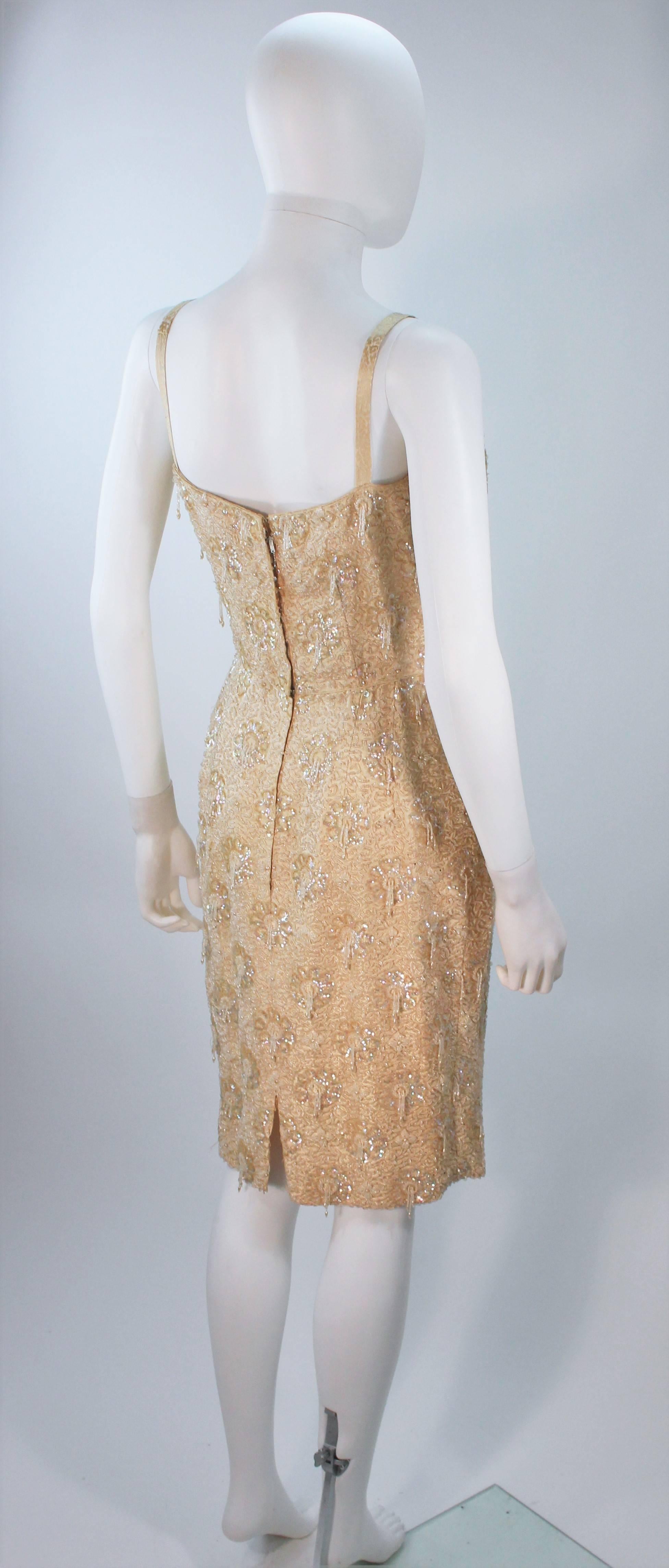 Women's 1960s Cream Silk Beaded Sequin Custom Cocktail Dress For Sale