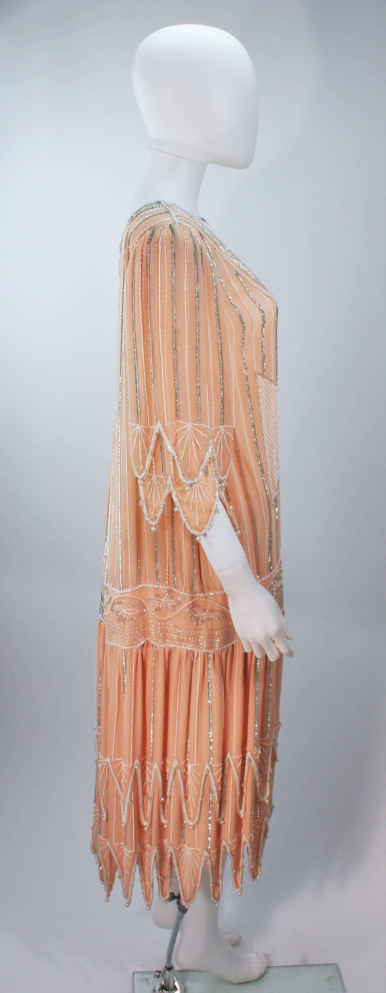 Judith Ann Creations 1920s Style Silk Peach Beaded Flapper Dress In Good Condition In Los Angeles, CA