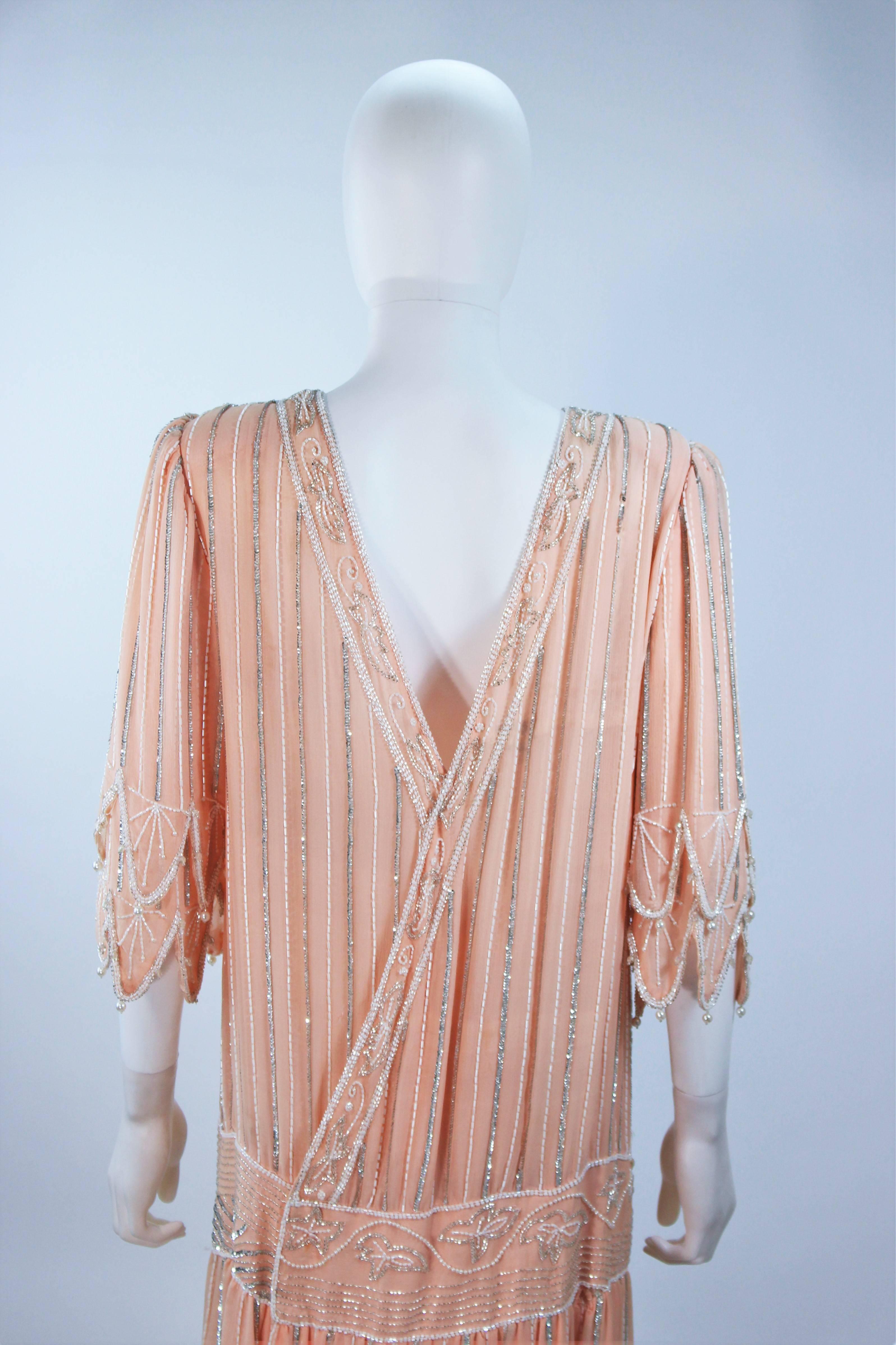 Judith Ann Creations 1920s Style Silk Peach Beaded Flapper Dress 1