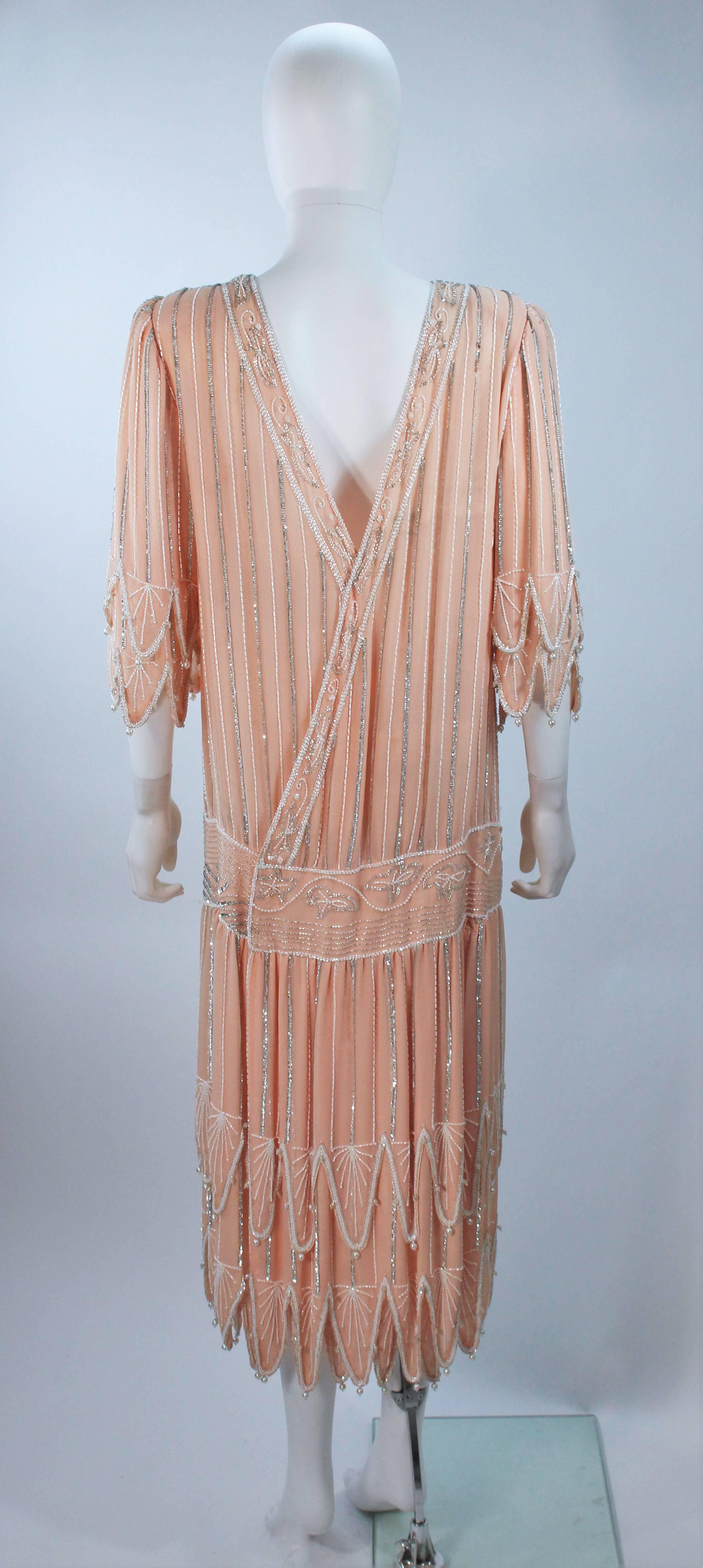 Women's Judith Ann Creations 1920s Style Silk Peach Beaded Flapper Dress