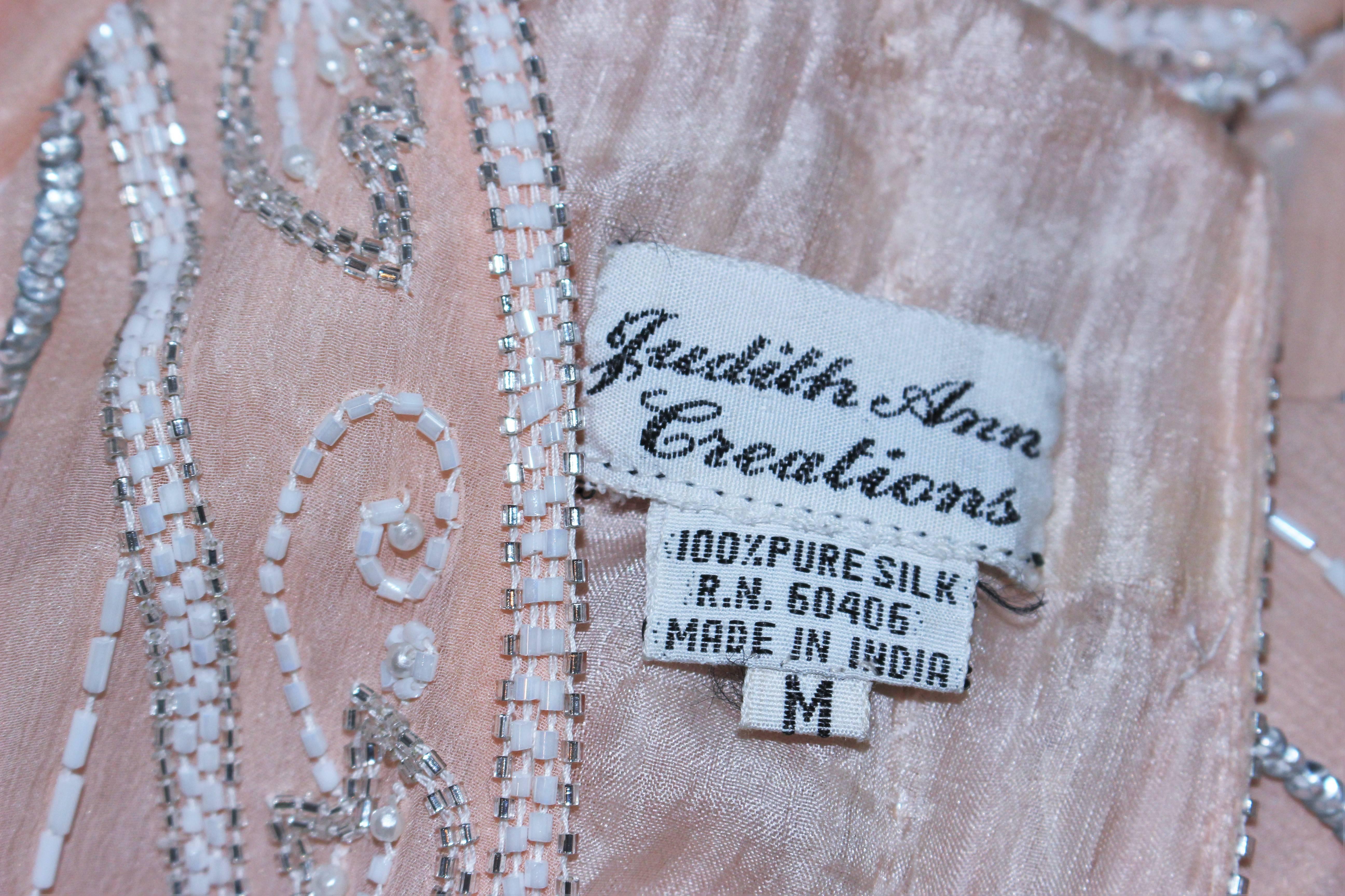 Judith Ann Creations 1920s Style Silk Peach Beaded Flapper Dress 2
