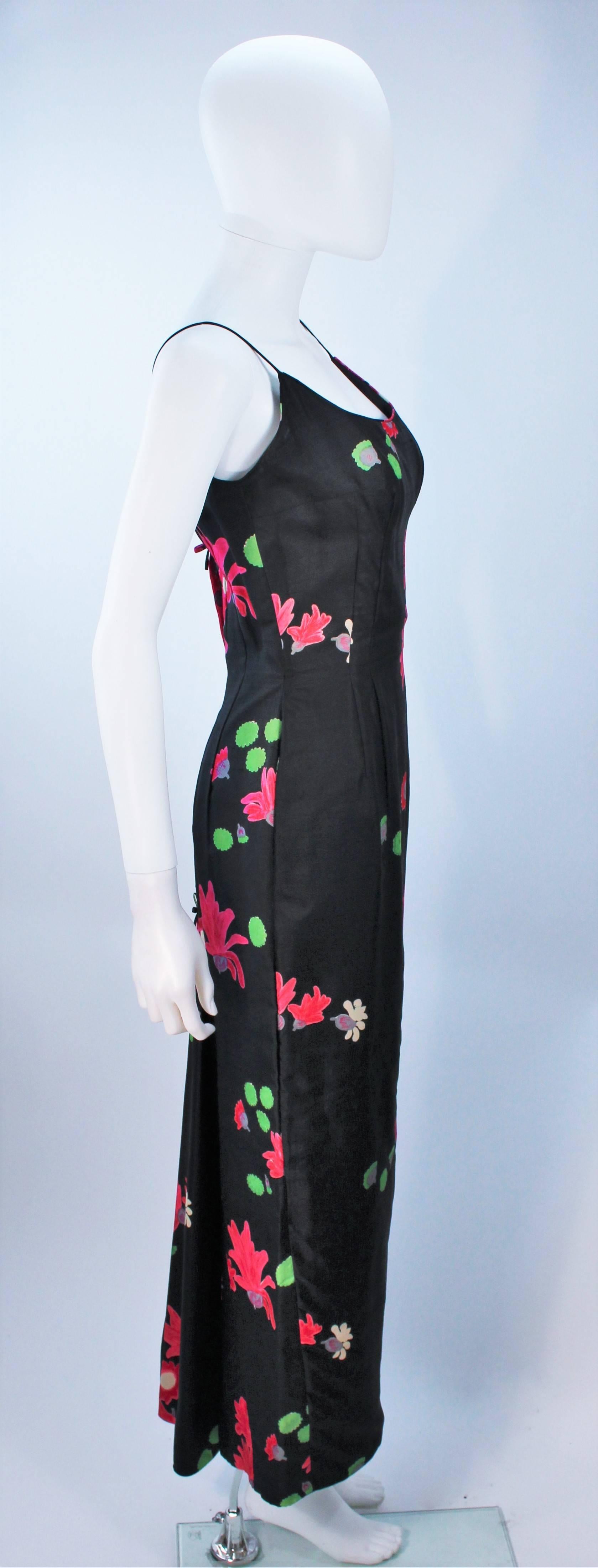 Vintage Black Floral Silk Gown with Pleat Detail Size 2-4 For Sale 3