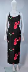 Vintage Black Floral Silk Gown with Pleat Detail Size 2-4
