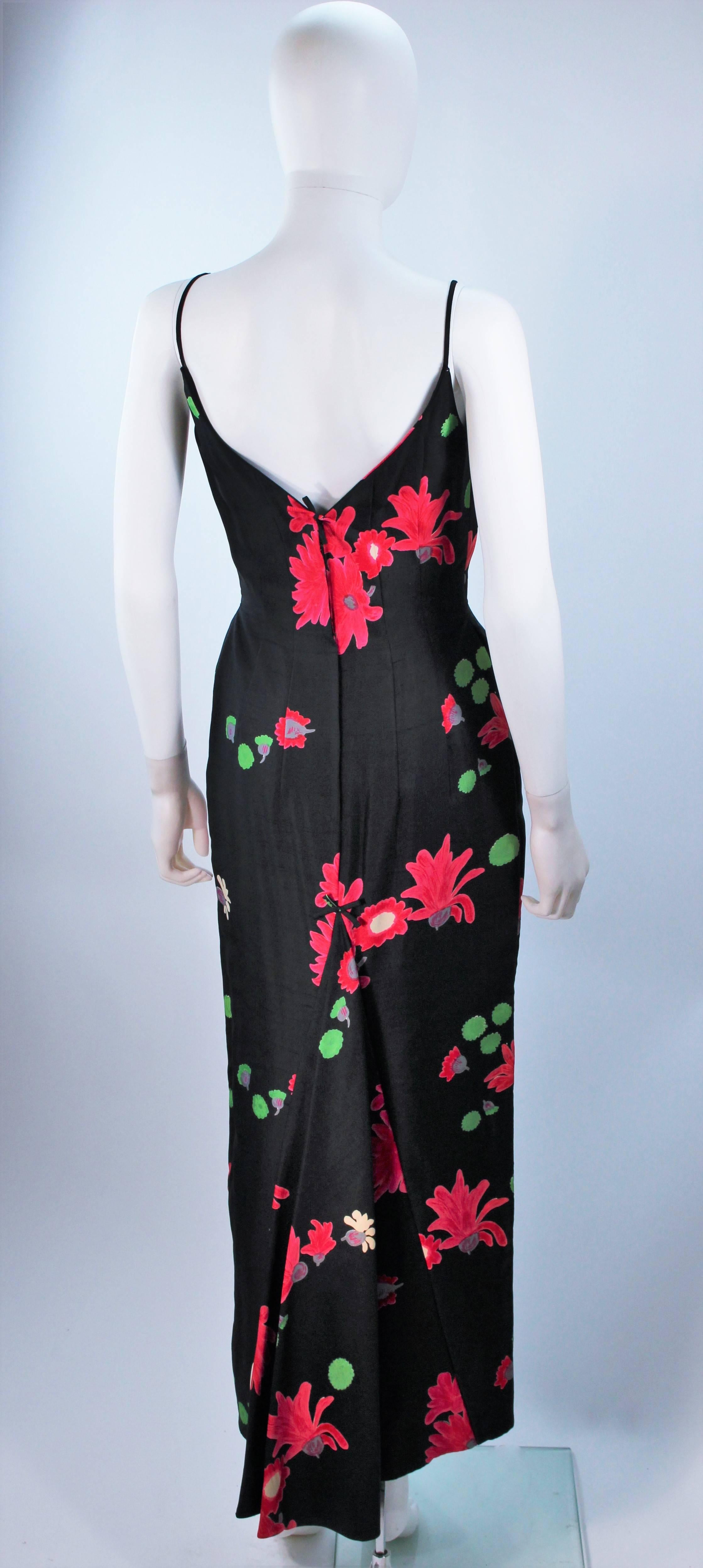 Vintage Black Floral Silk Gown with Pleat Detail Size 2-4 For Sale 5