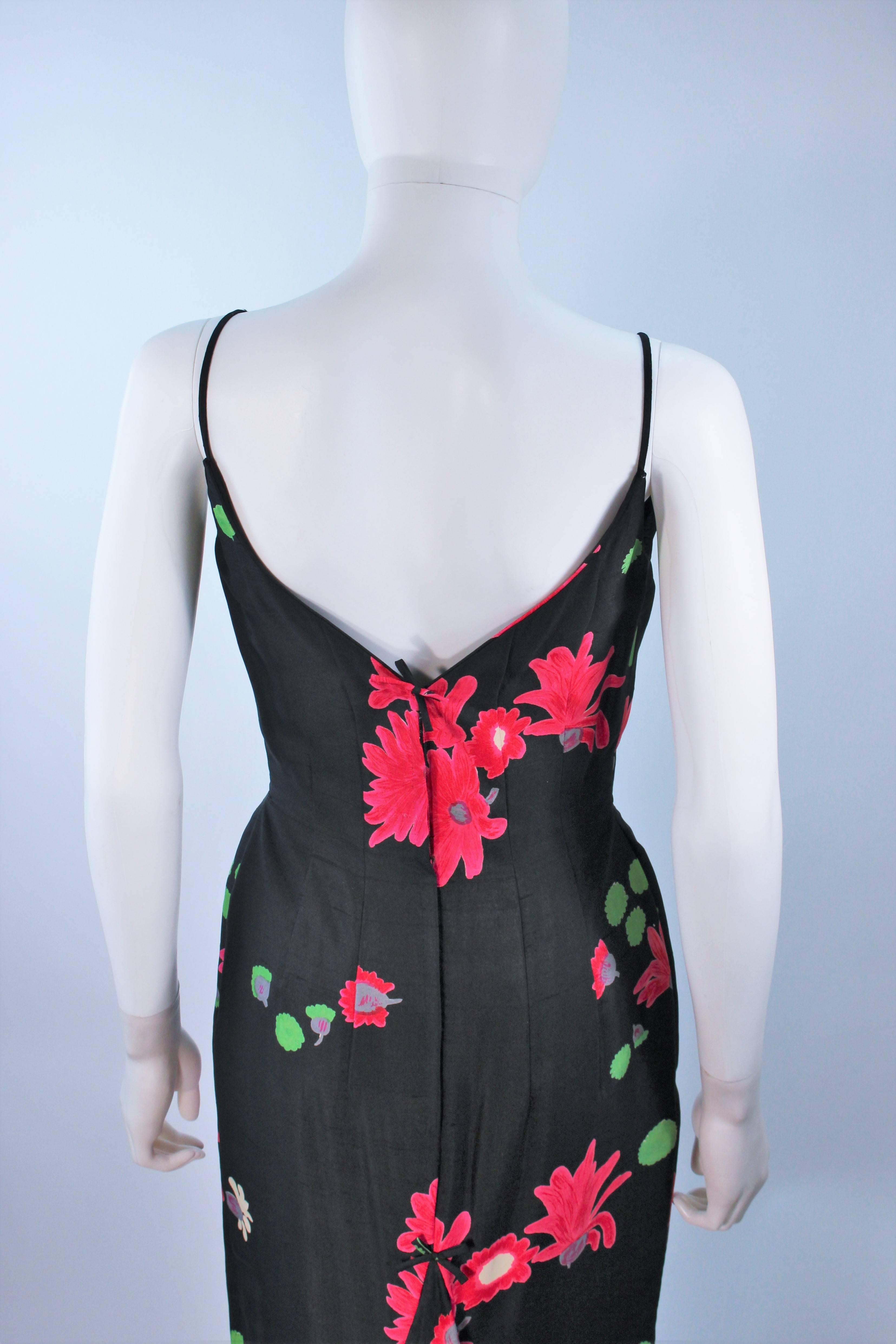 Vintage Black Floral Silk Gown with Pleat Detail Size 2-4 For Sale 6