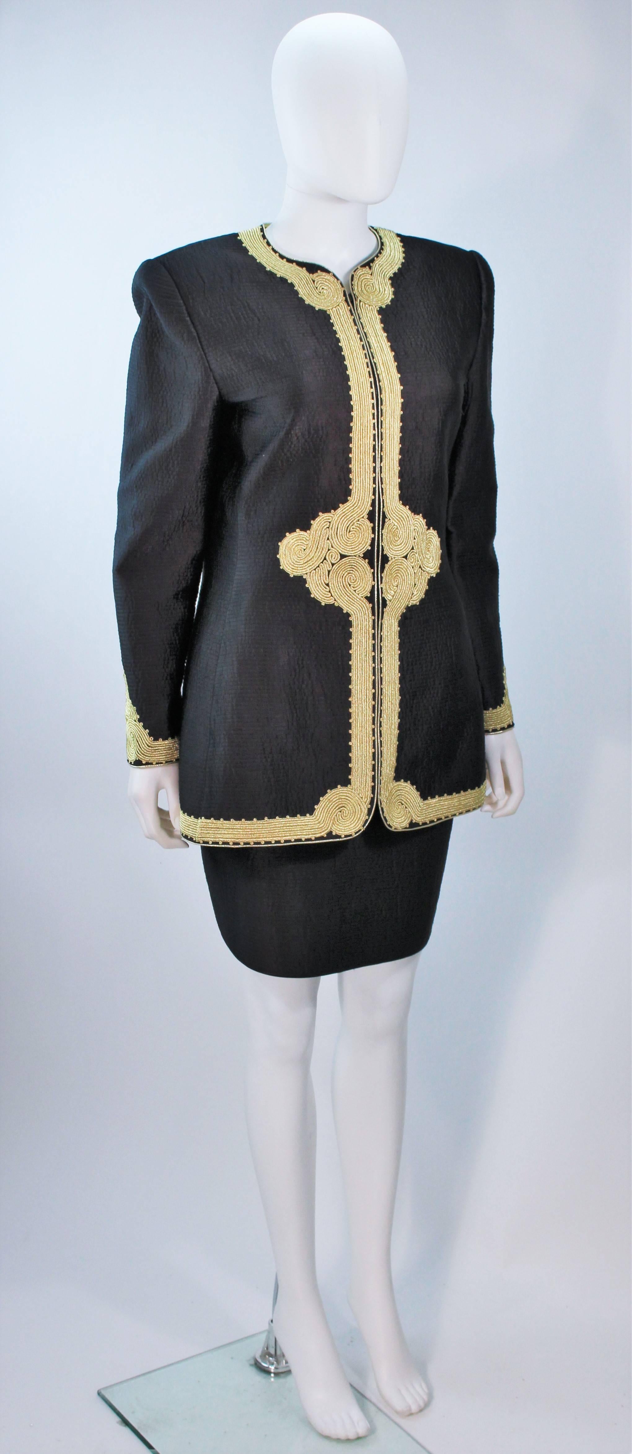 Women's MARY MCFADDEN Black Silk Skirt Suit with Gold Embroidery Size 8