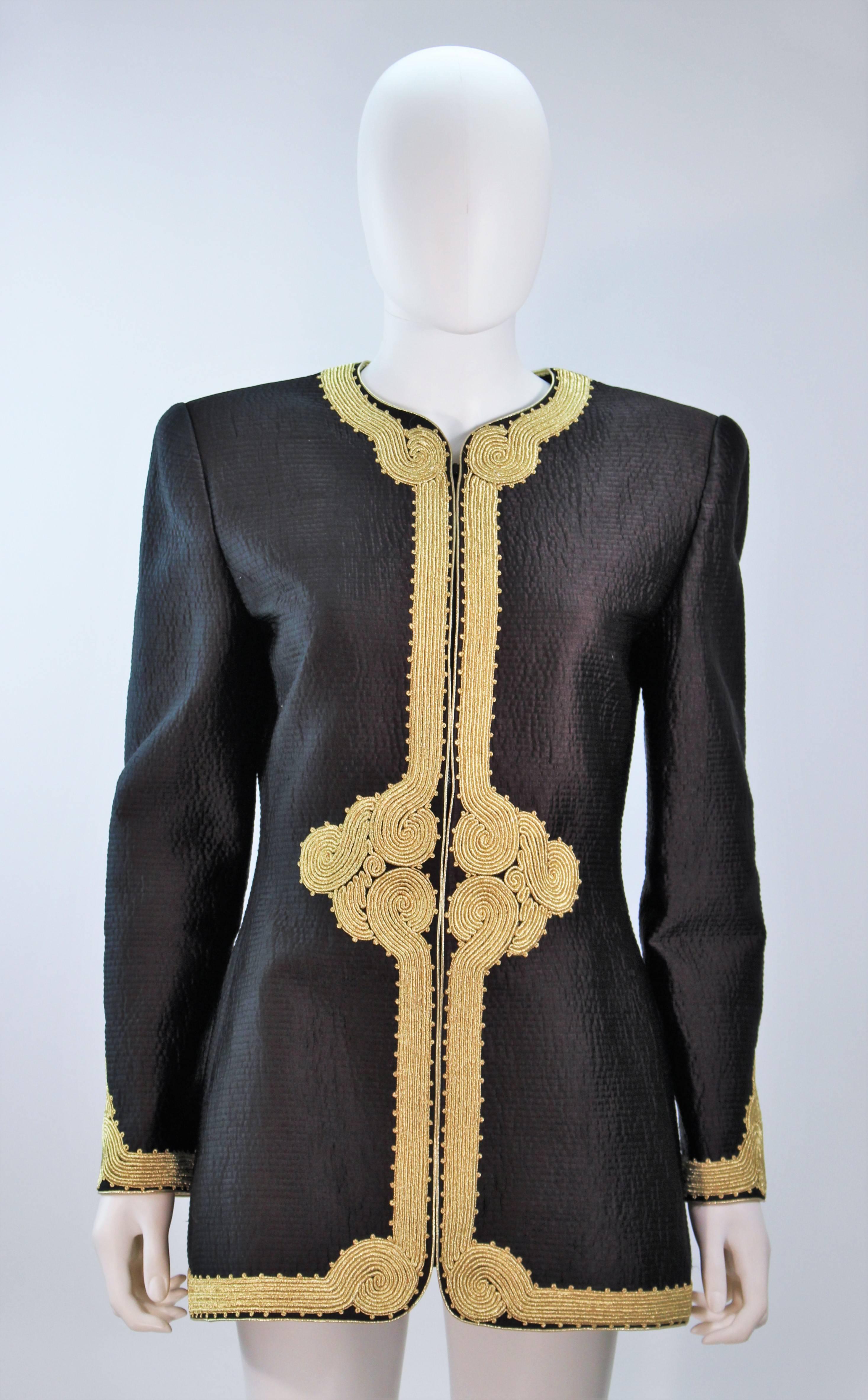 MARY MCFADDEN Black Silk Skirt Suit with Gold Embroidery Size 8 4