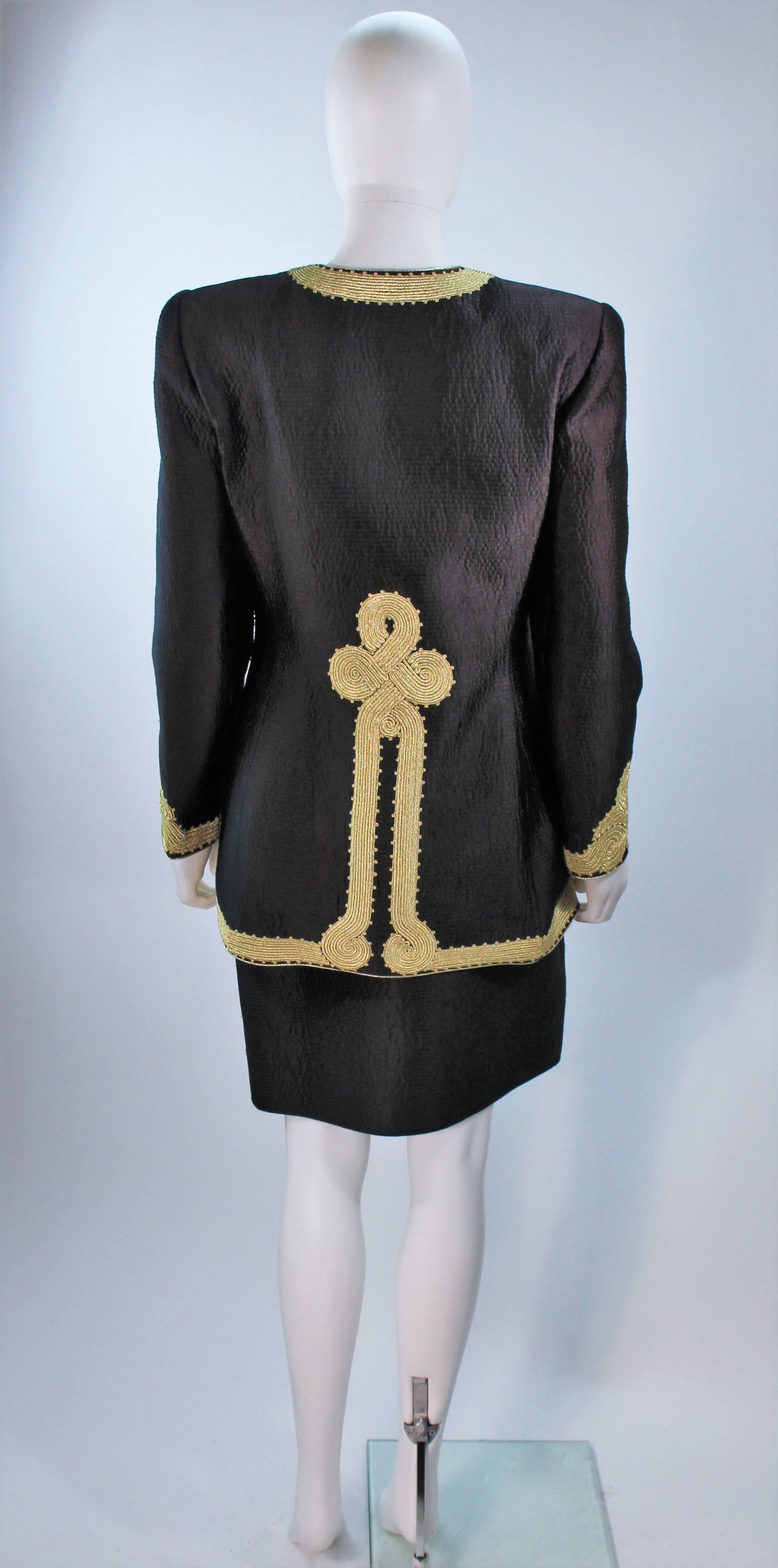 MARY MCFADDEN Black Silk Skirt Suit with Gold Embroidery Size 8 3