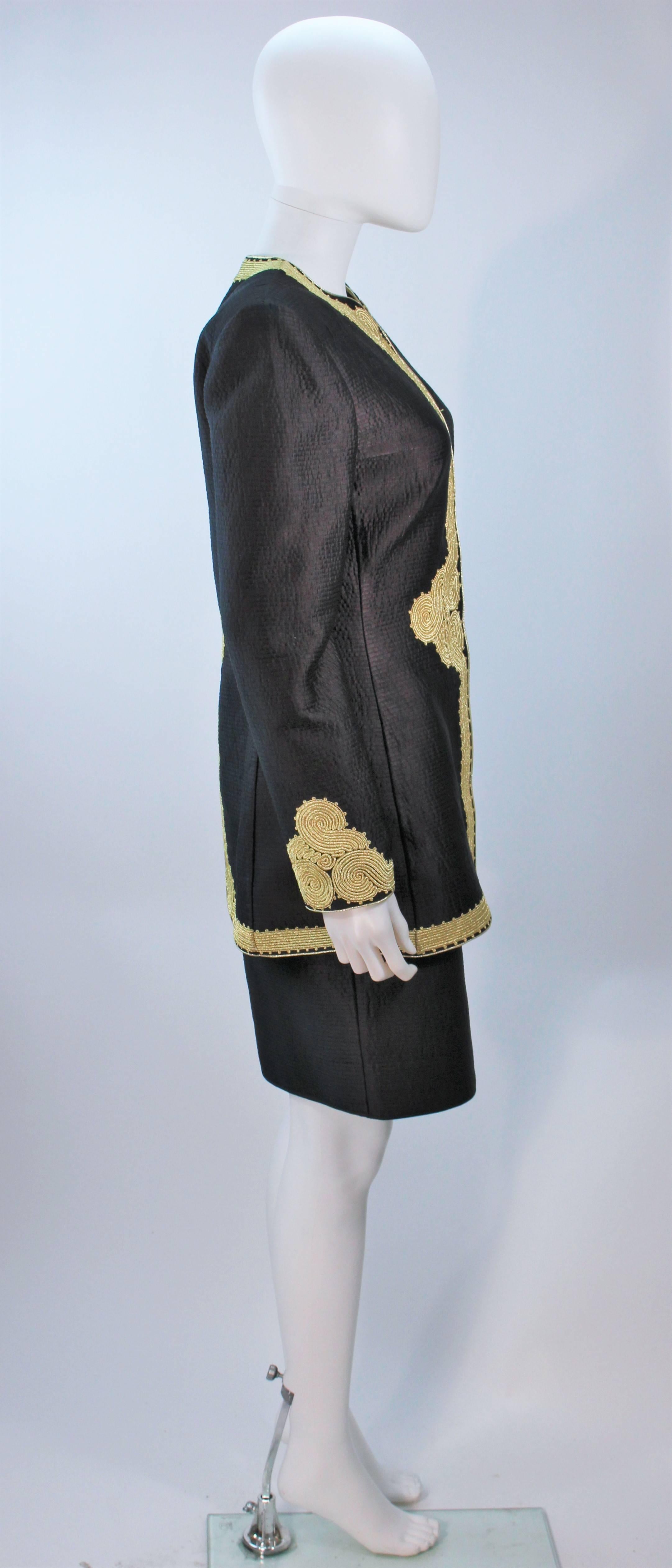 MARY MCFADDEN Black Silk Skirt Suit with Gold Embroidery Size 8 2