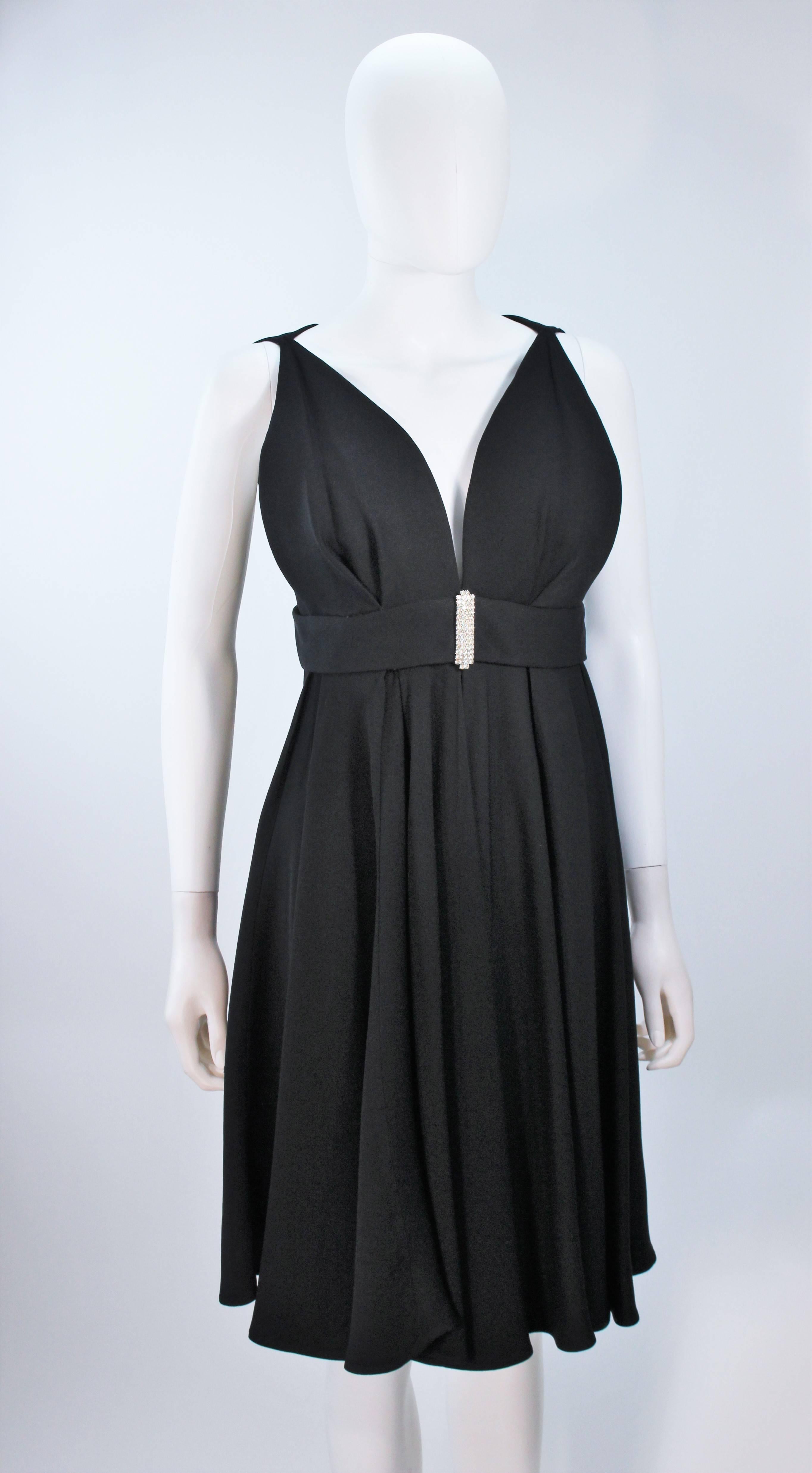 1960's Black Cocktail Dress with Rhinestone Bust Detail Size 6-8 1