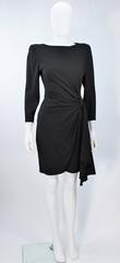 VALENTINO 1980'S Black Draped Cocktail Dress Size 6-8