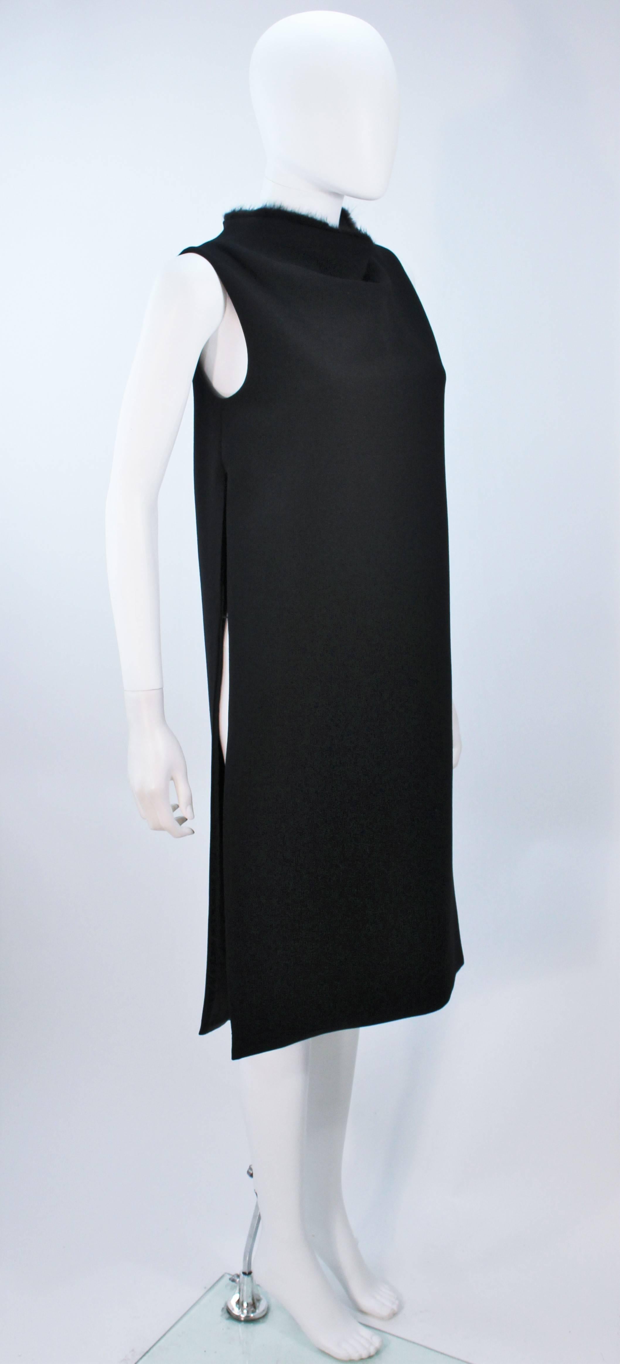 GIANNI VERSACE Black Wool Tunic Dress with Mink Collar and Open Sides Size 4-6 1