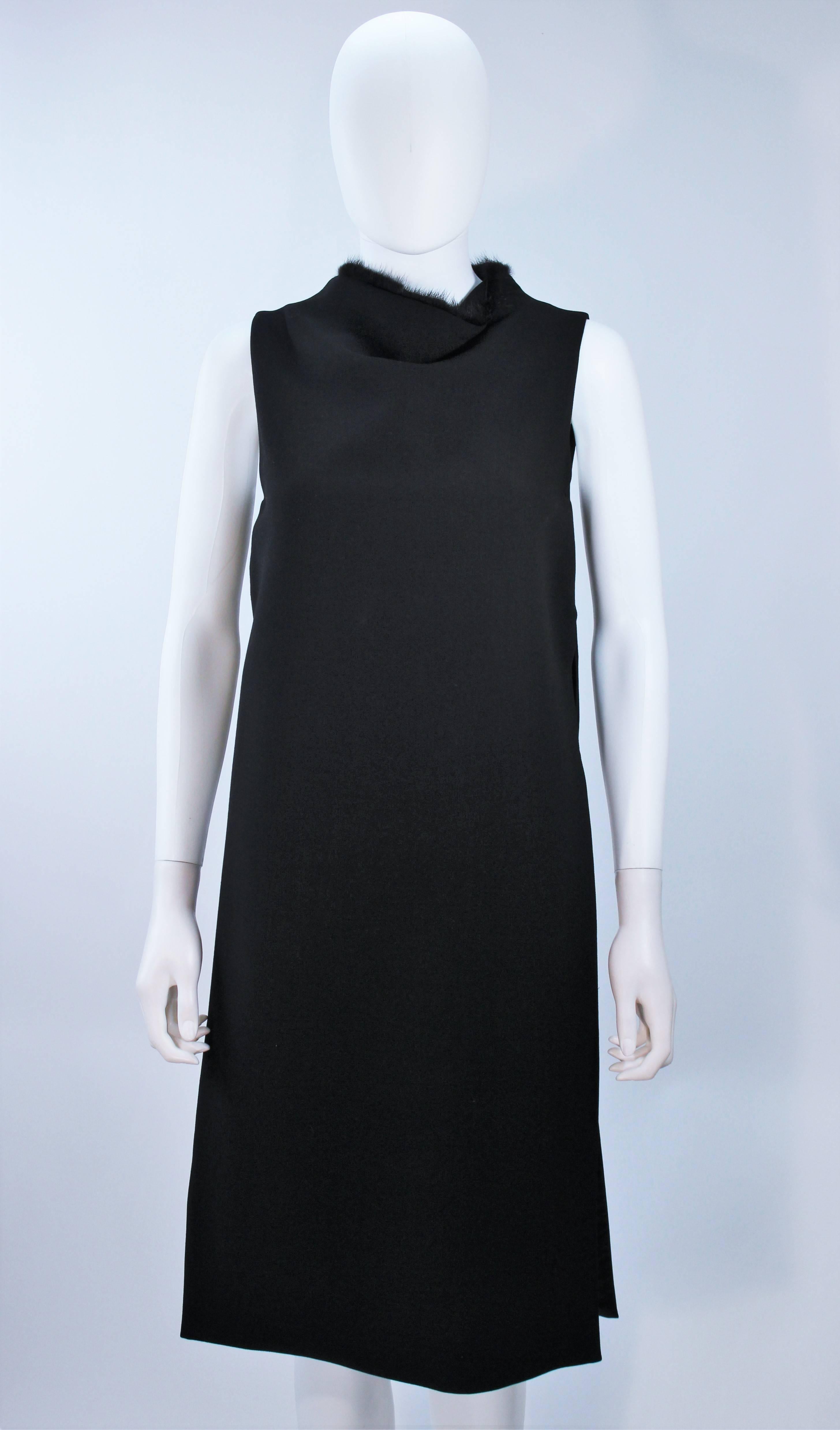 GIANNI VERSACE Black Wool Tunic Dress with Mink Collar and Open Sides Size 4-6 In Excellent Condition In Los Angeles, CA