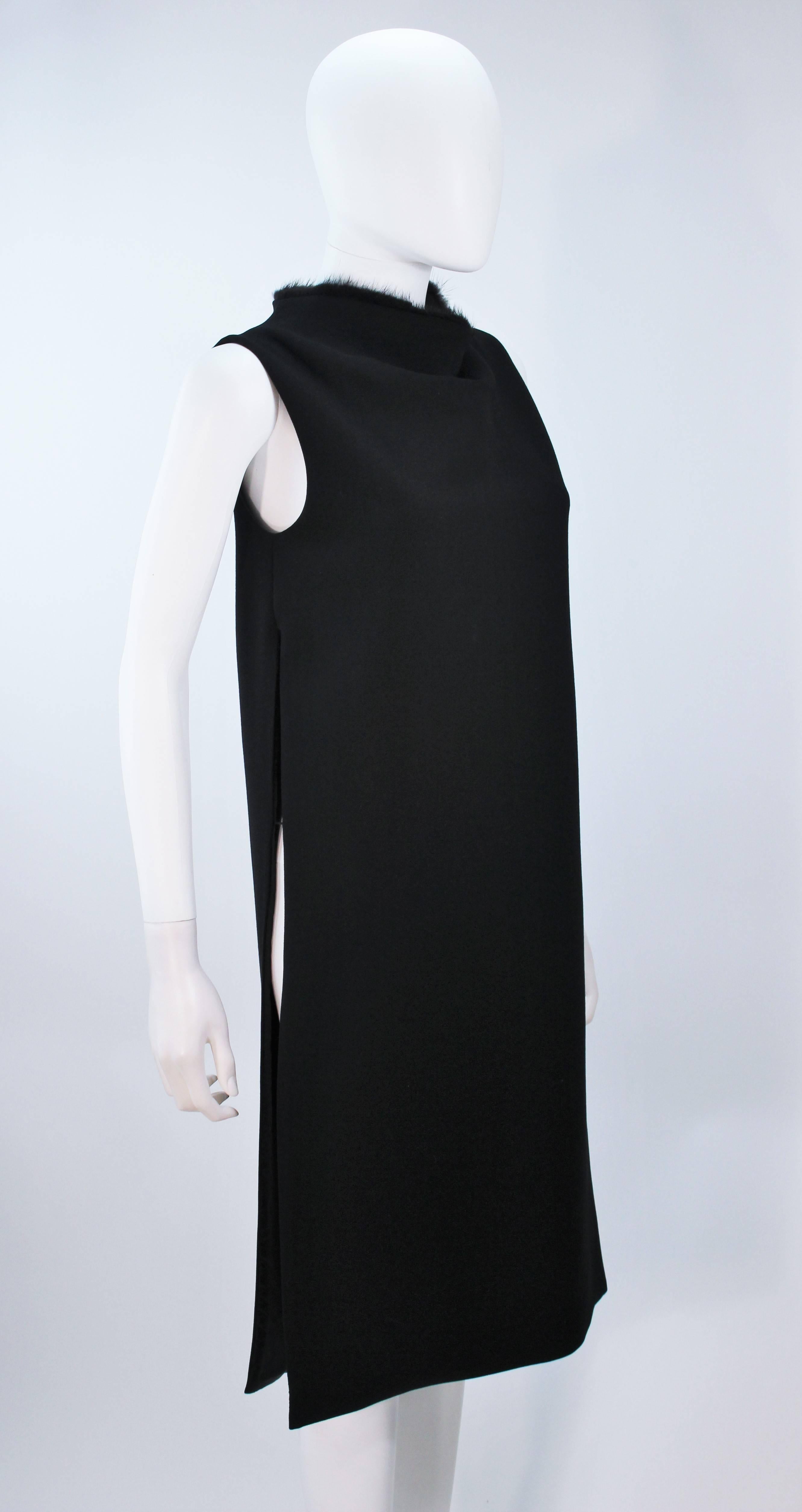 GIANNI VERSACE Black Wool Tunic Dress with Mink Collar and Open Sides Size 4-6 2