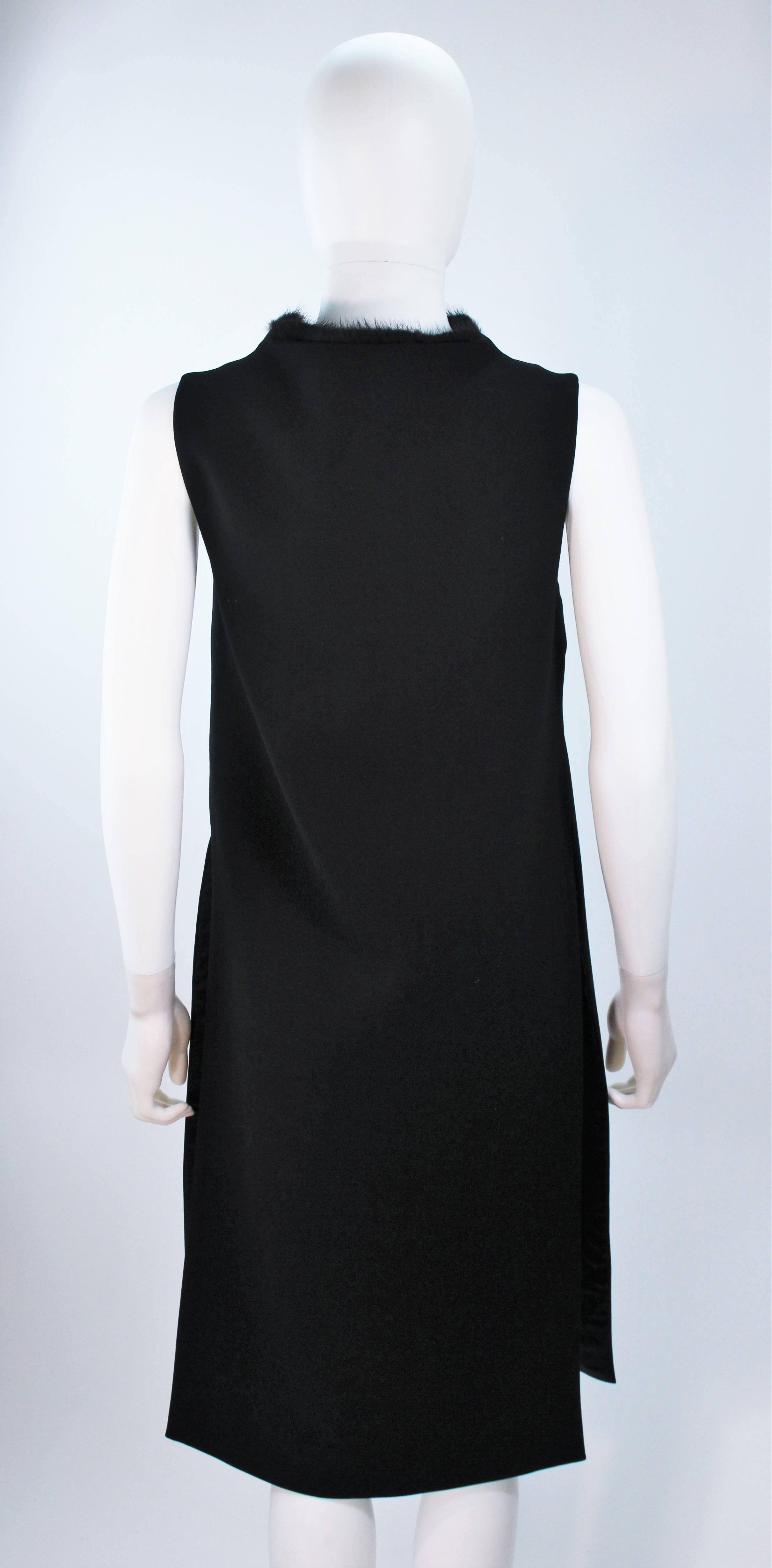 GIANNI VERSACE Black Wool Tunic Dress with Mink Collar and Open Sides Size 4-6 5