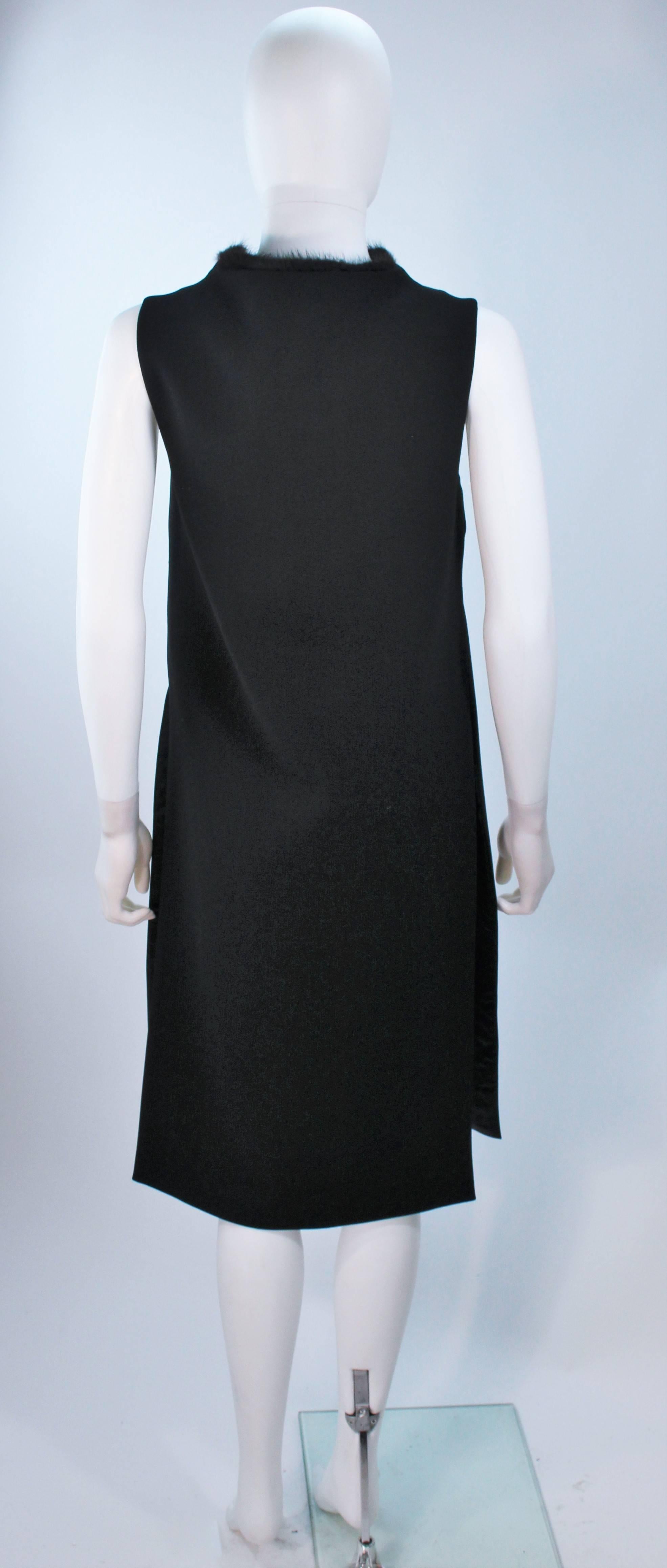 GIANNI VERSACE Black Wool Tunic Dress with Mink Collar and Open Sides Size 4-6 4